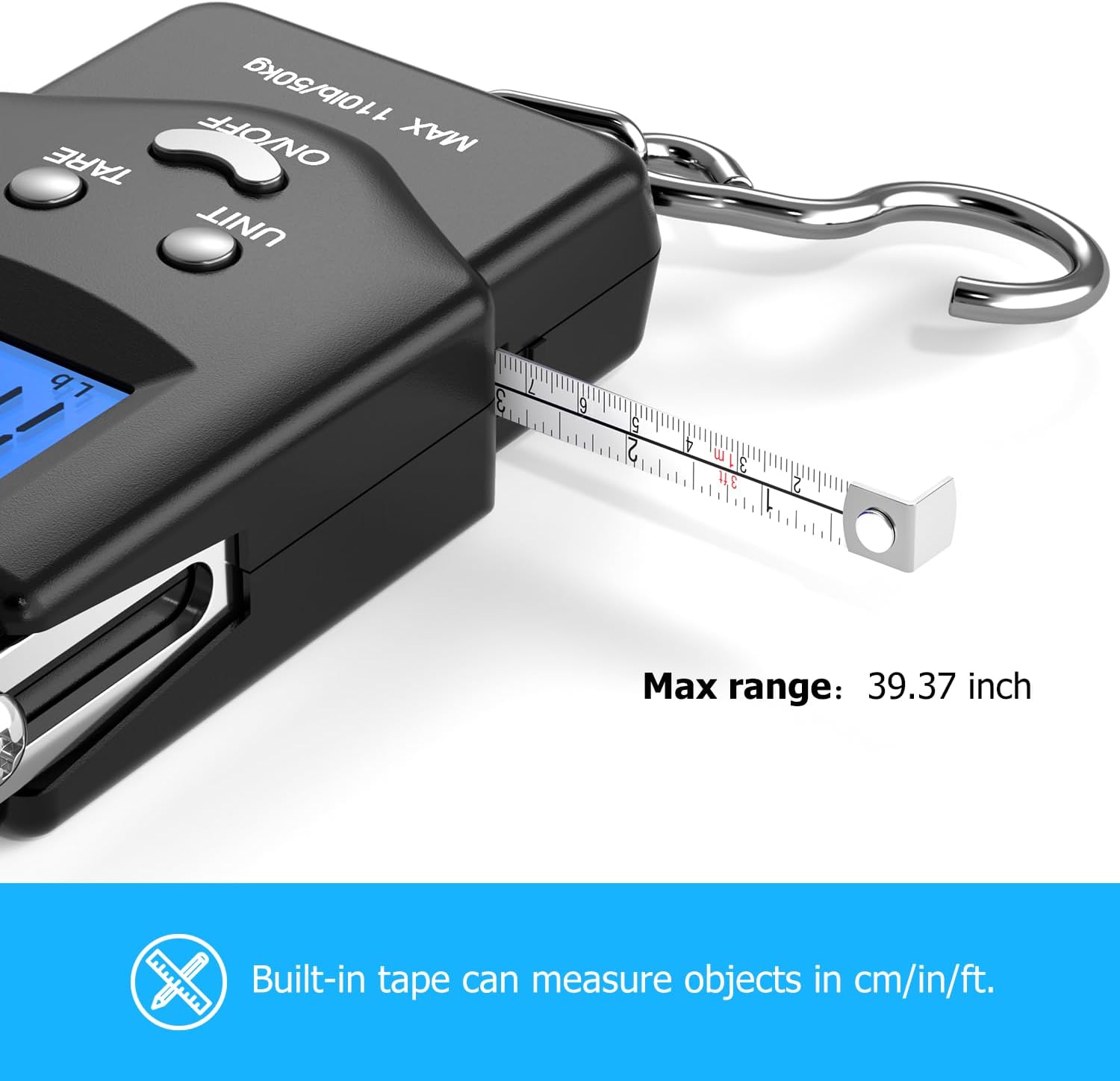 Detalle de Dr.meter Fish Scale Luggage-Style Scale (110 lb) with Backlit LCD, Measuring Tape & Hook