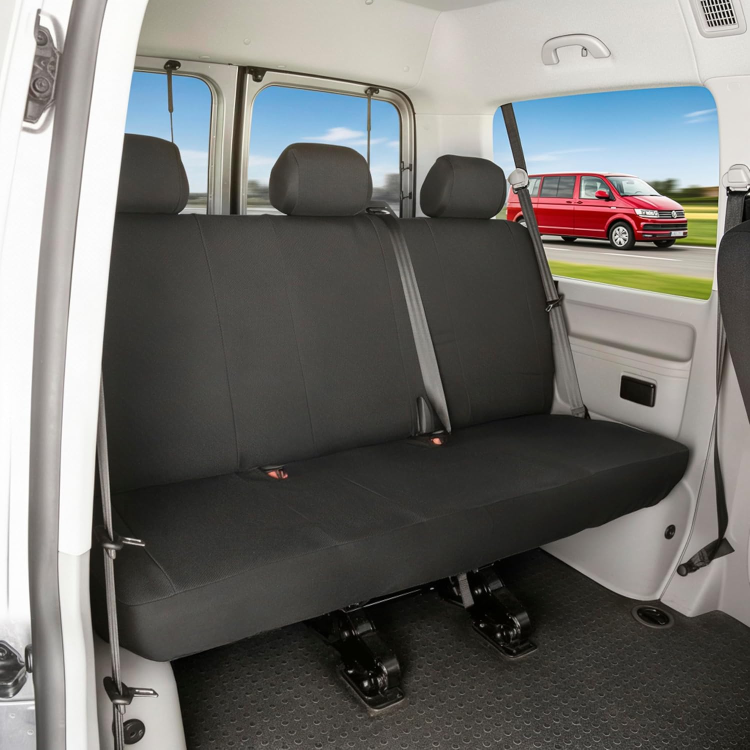 Detalle de Walser Transporter Sitzbezüge VW T6 – Doppelbank vorne klappbar, Kunstleder, passgenau