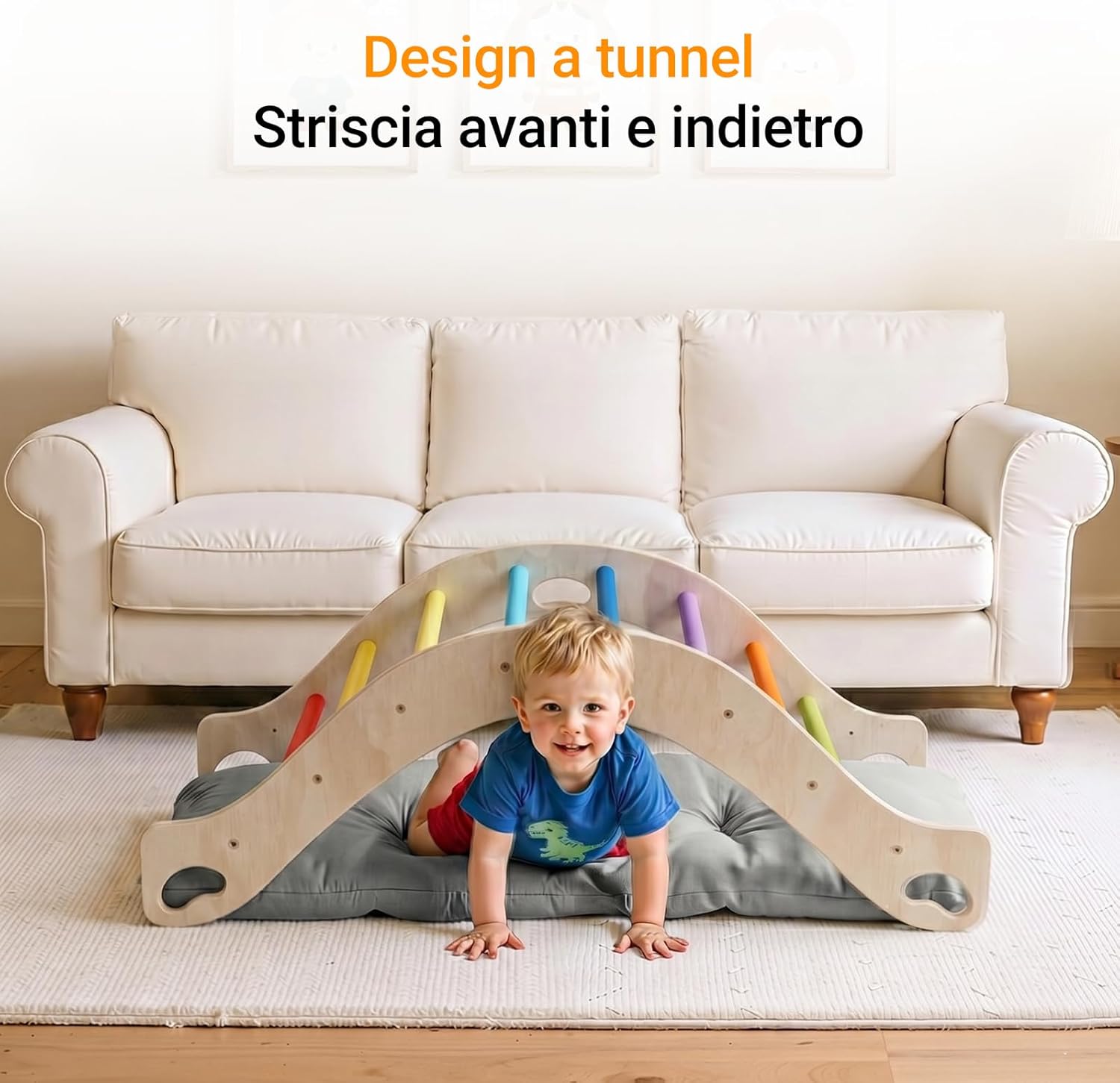 Detalle de COSYLAND Arco Montessoriano in legno naturale 4 in 1 con cuscino – Arcobaleno Classico