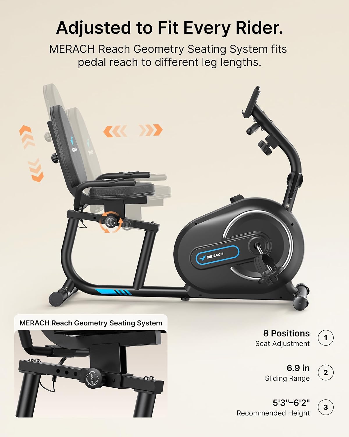Detalle de MERACH Recumbent Exercise Bike with 8-Level Resistance