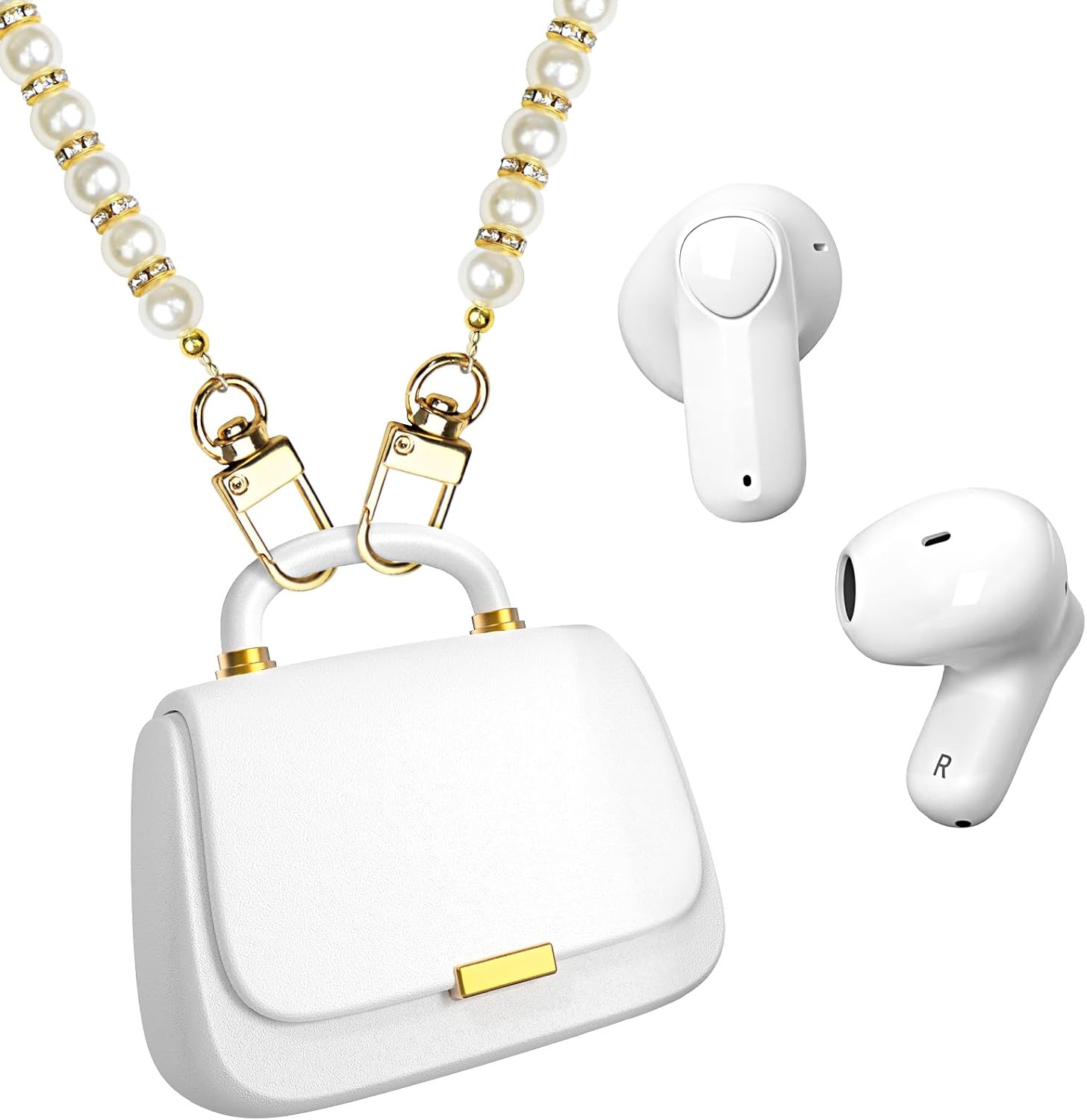 Detalle de Auricolari True Wireless Bluetooth In-Ear con driver da 13 mm e custodia elegante con catena di perle e diamanti