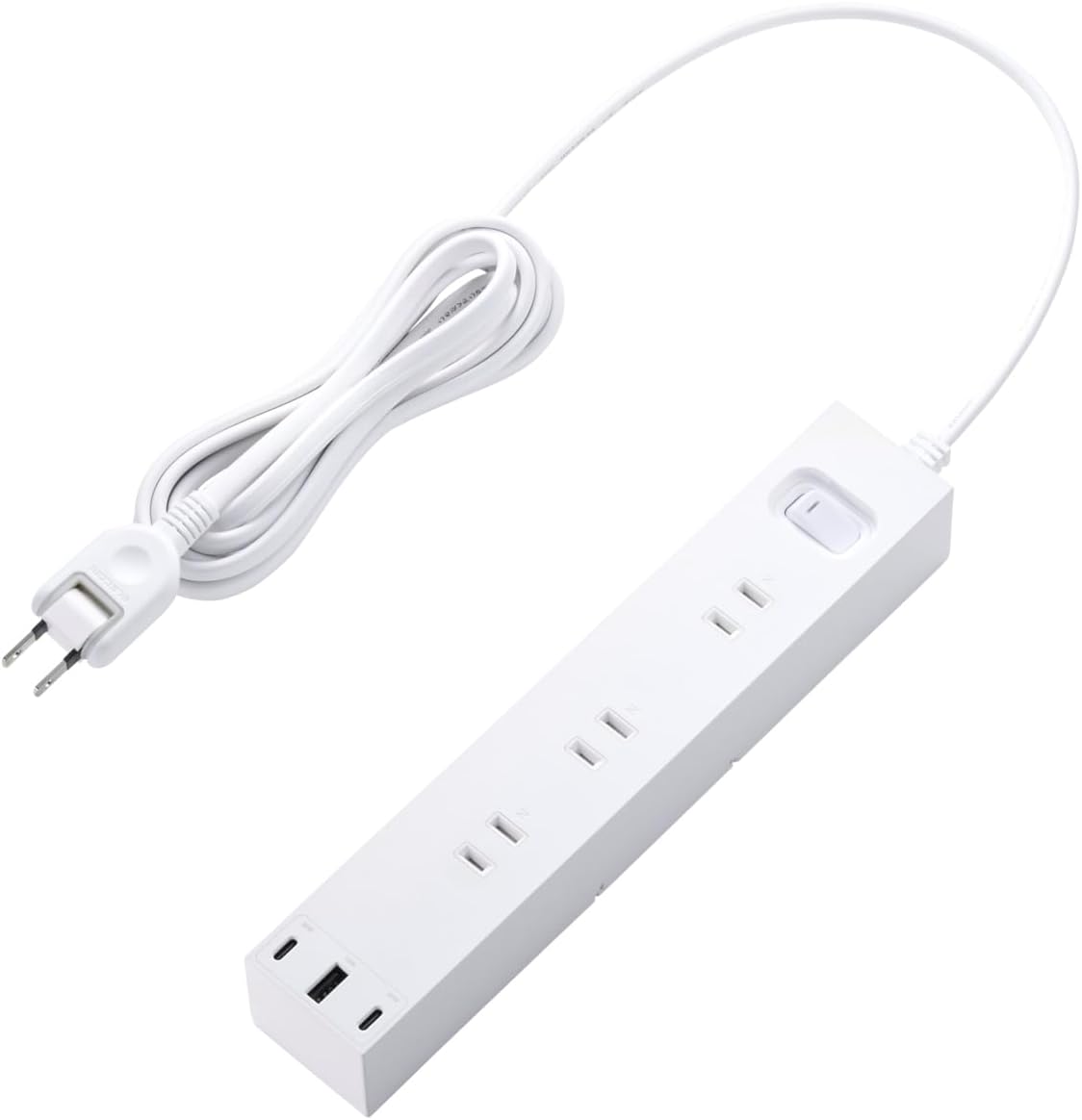 Detalle de エレコム ECT-3930WH 電源タップ 30W USB-C 2ポート・USB-A 1ポート、6個口・3m