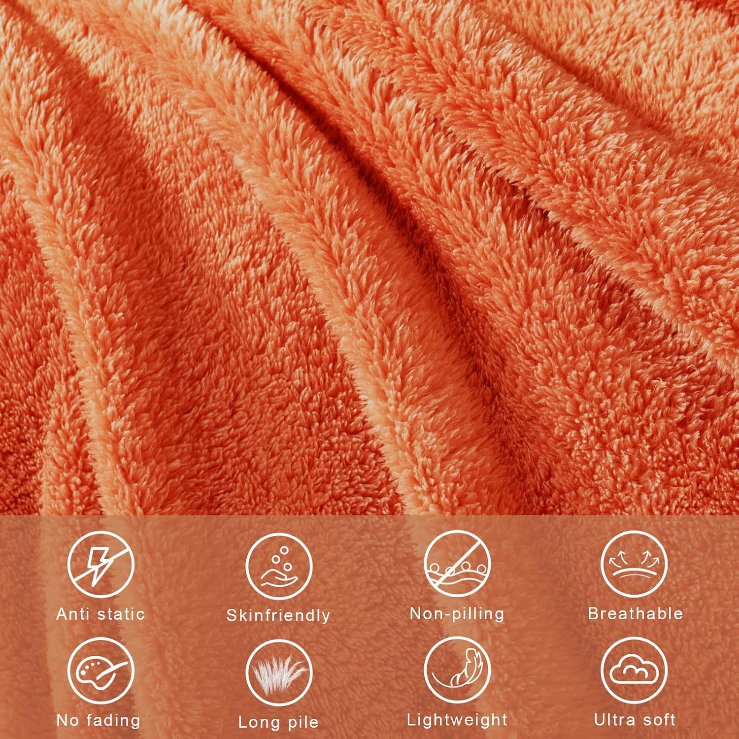 Thumbnail 5 de Exclusivo Mezcla Plaid polaire velours 230x270 cm Orange – couverture douce et moelleuse pour canapé ou lit