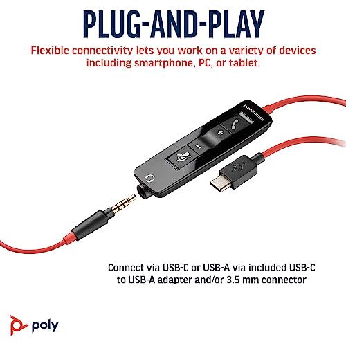 Detalle de Poly Blackwire 5210 Wired Headset by PLT — Flexible Noise-Canceling Boom Mic, Single-Ear, USB-C/USB-A/3.5mm