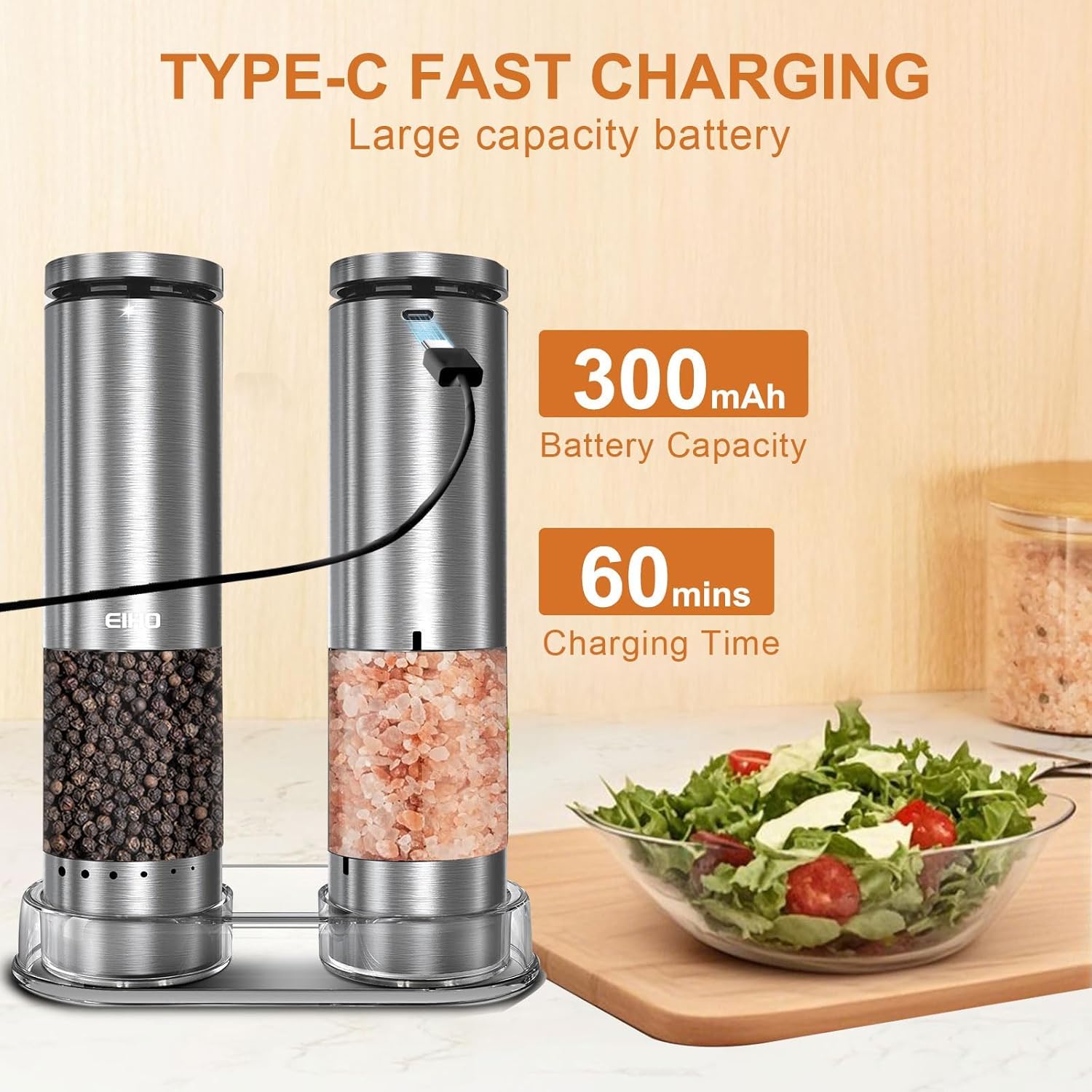 Thumbnail 5 de Electric Salt and Pepper Grinder Set with USB-C Rechargeable Power