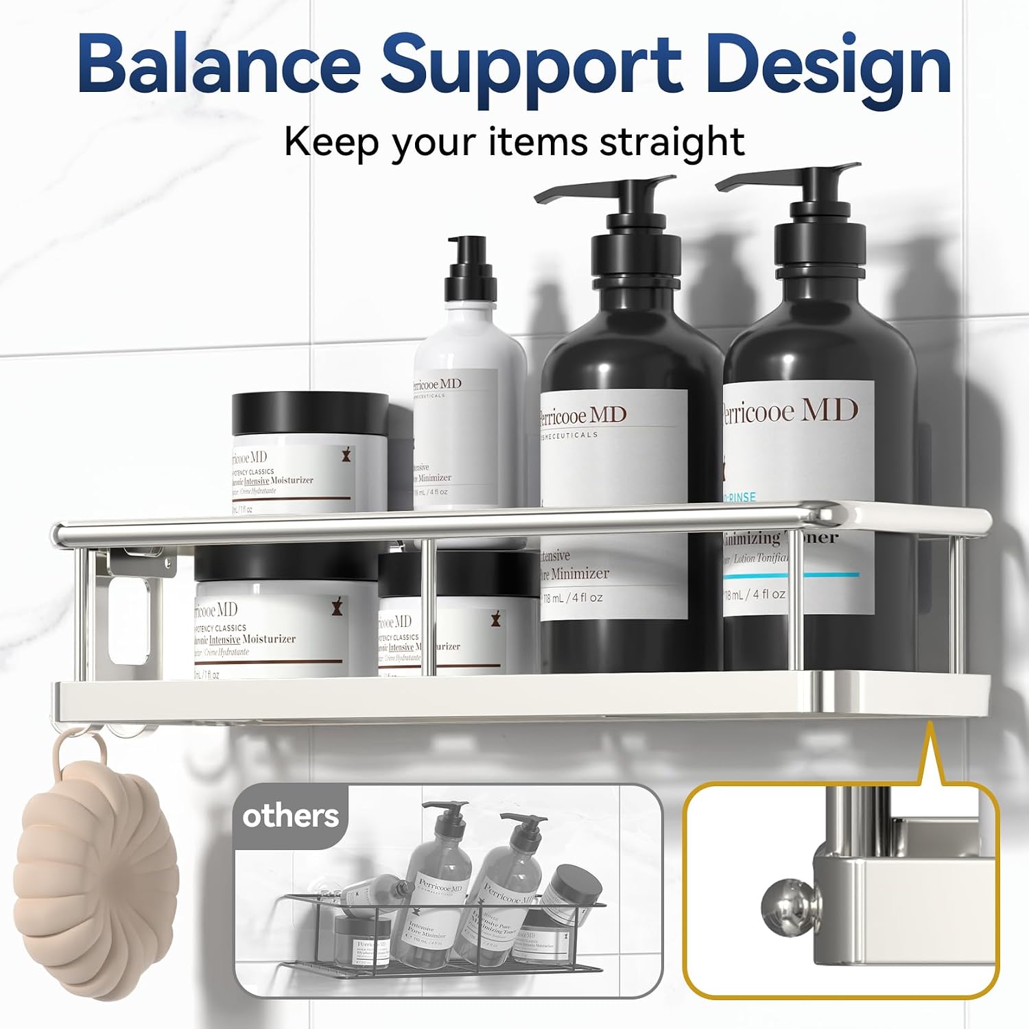 Detalle de YASONIC Shower Caddy (2-Pack) – Rustproof Wall-Mounted Shower Shelves with Removable Hooks