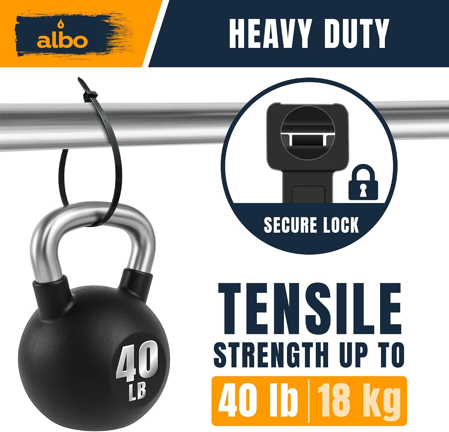 Thumbnail 4 de Albo 6-Inch Black Nylon Zip Ties, UV-Resistant, Self-Locking, 40 lb
