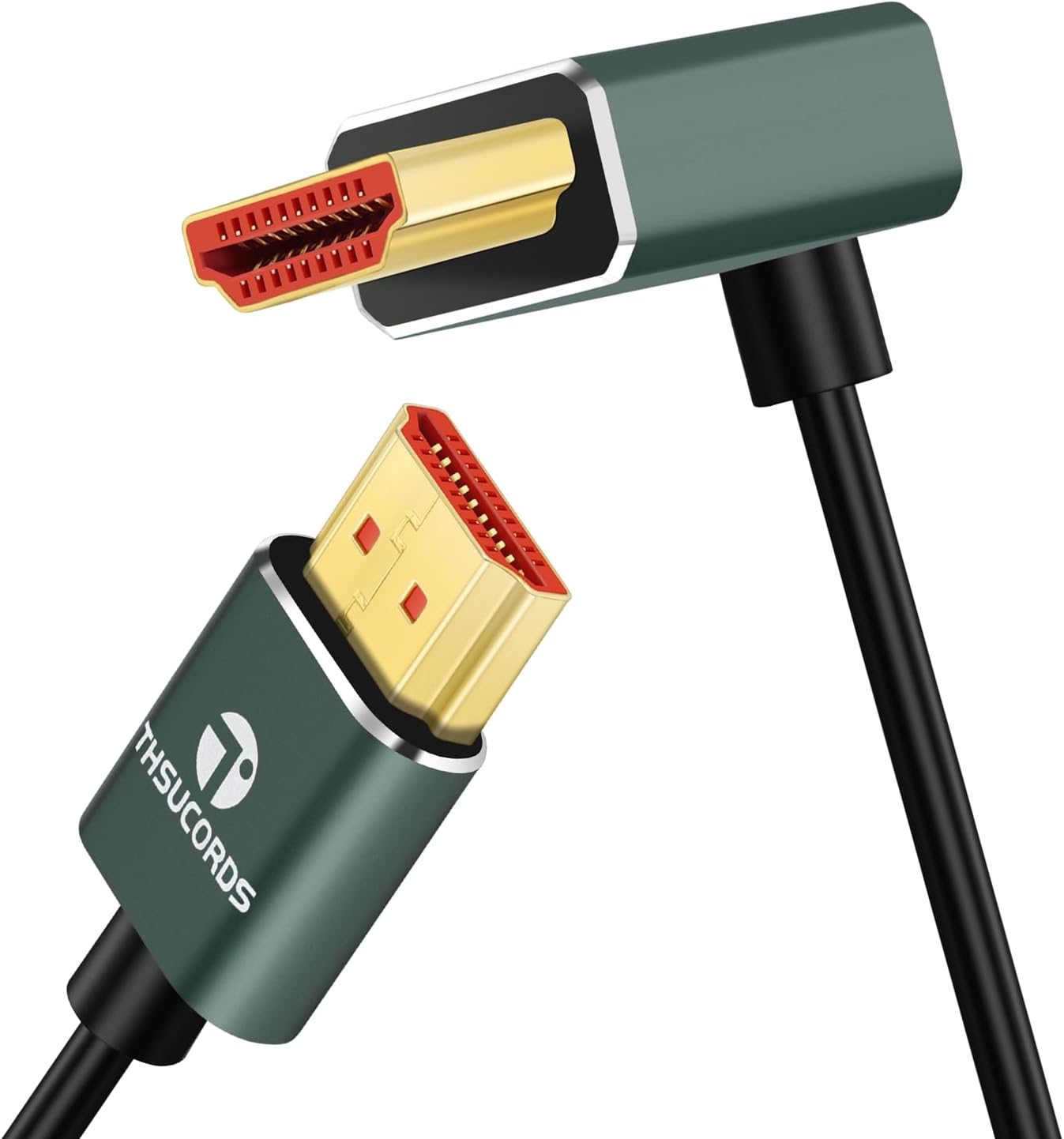 Detalle de THSUCORDS ultradünnes 8K HDMI 2.1 Winkelkabel (90° abwärts) 2 m – unterstützt 8K@60 Hz & 4K@120 Hz