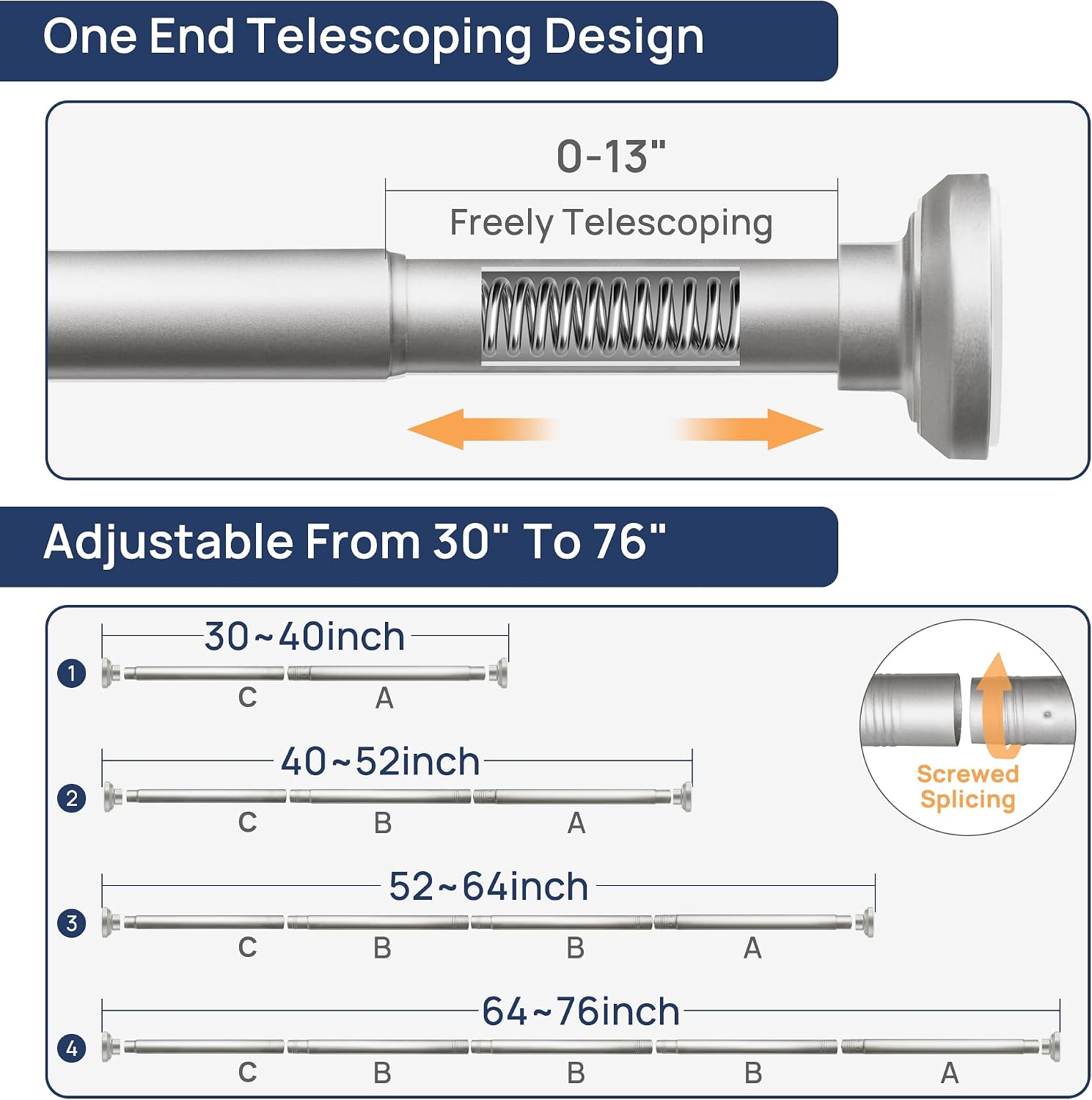 Detalle de ENJOYBASICS FEB0501007 Shower Curtain Rod, 30–76 Inch, Nickel Stainless Steel