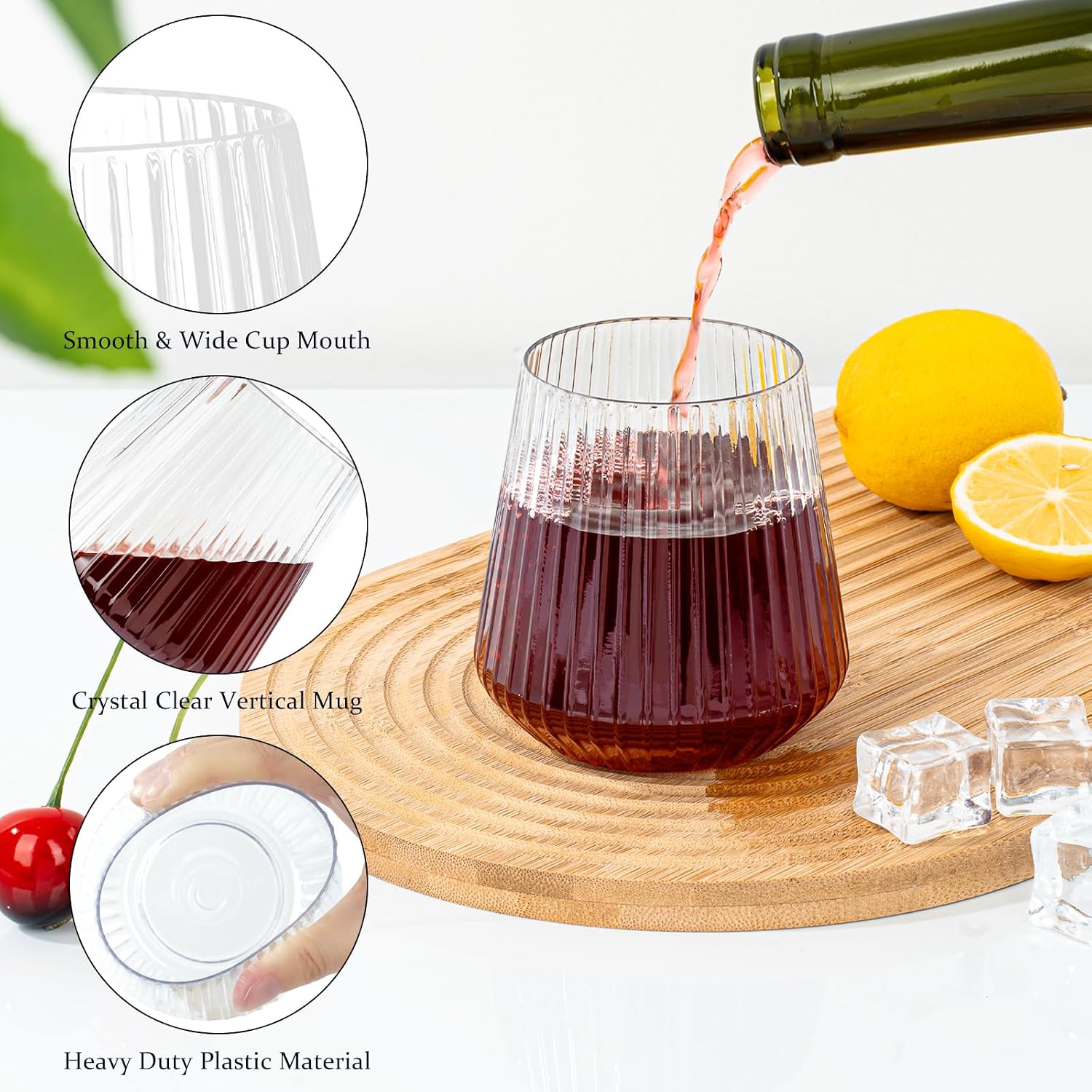 Detalle 2 de BESTSTAR 12 oz Ribbed Plastic Wine Glasses 🍷