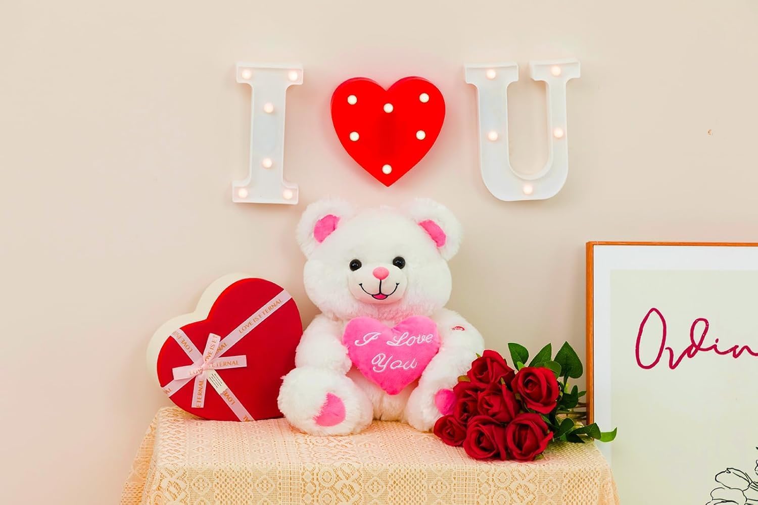 Thumbnail 6 de BEJOY Teddy Bear with Pink Heart Plush – 13-inch Light-Up Love Message