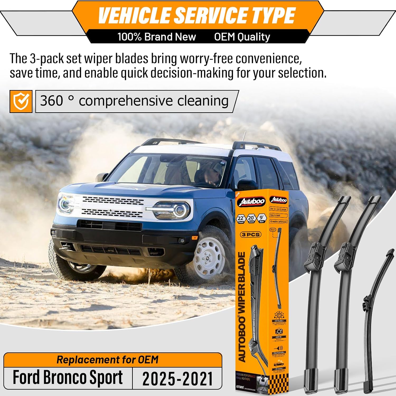 Thumbnail 1 de AUTOBOO Windshield Wipers for Ford Bronco Sport 22"