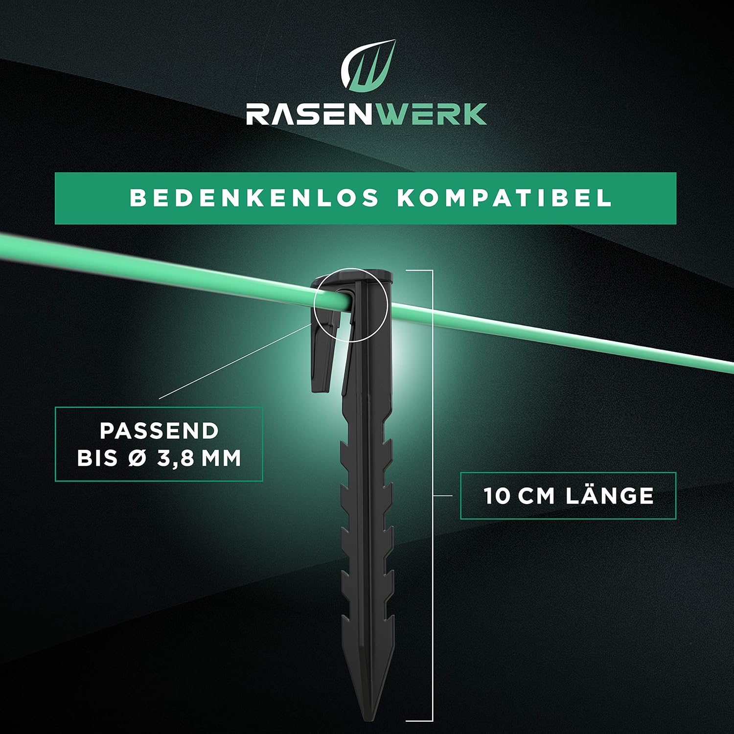 Detalle 2 de RASENWERK® Erdnägel für Mähroboter Begrenzungskabel (1000 Stück) – kompatibel mit Gardena, Husqvarna & Co.