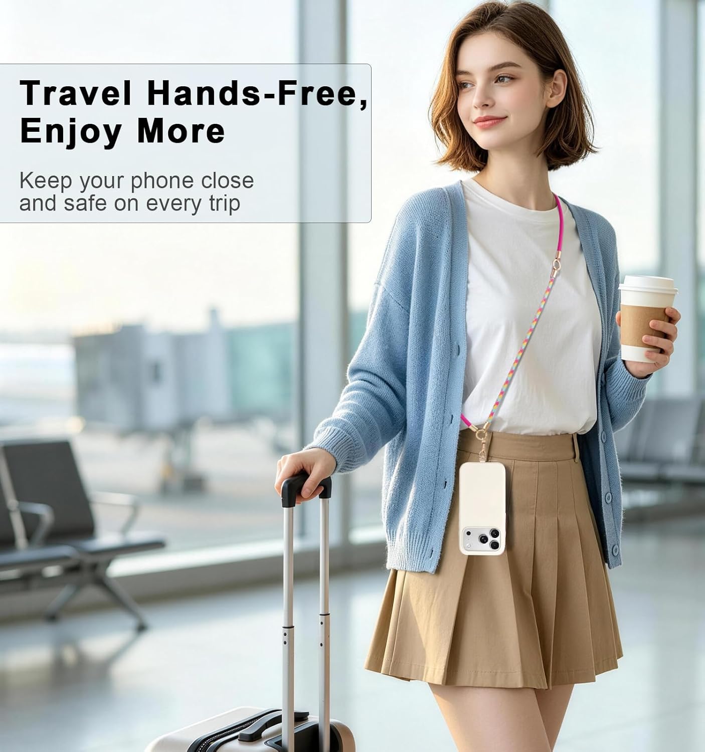 Detalle de memumi 3‑in‑1 Crossbody Phone Lanyard: Universal Neck, Crossbody and Wrist Strap