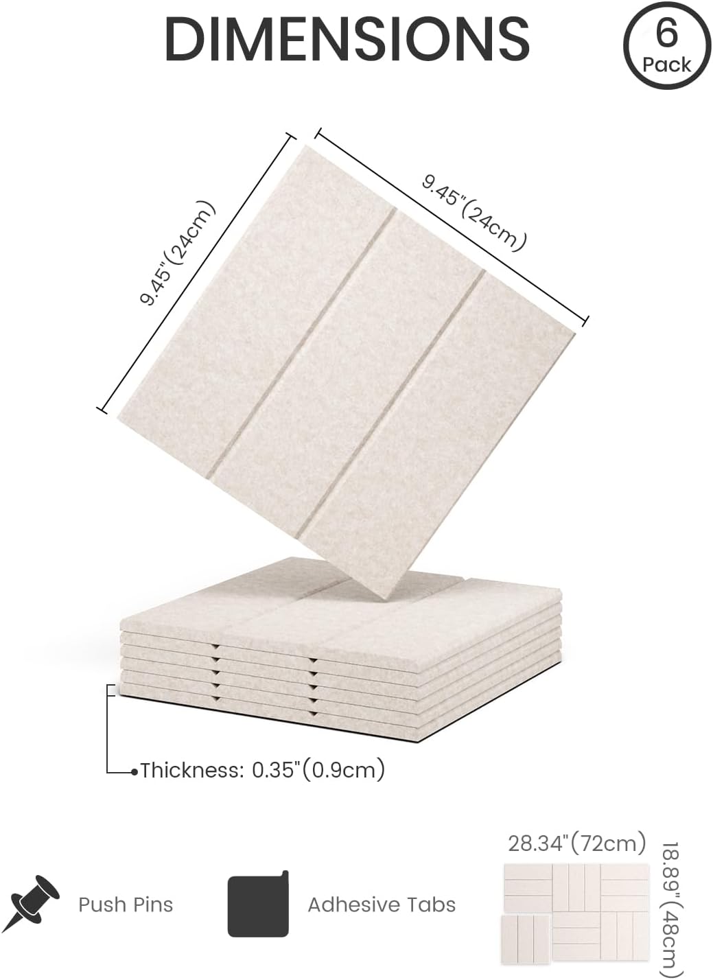 Detalle de Fluxynara FZB-L-S-6-3L-BT Felt Bulletin Board Tiles, Oatmeal Stripe, 6-Pack