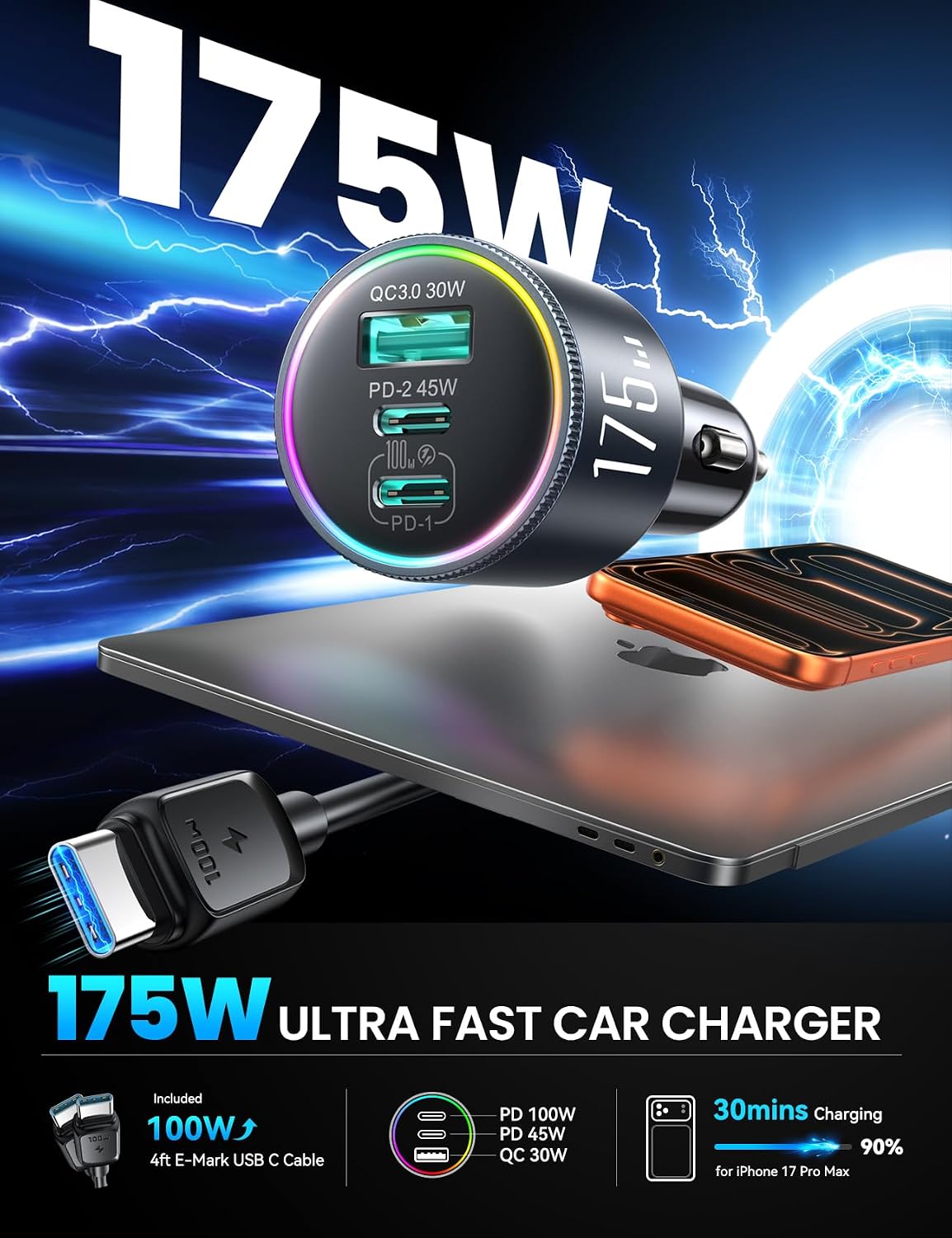 Detalle 2 de JOYROOM 175W Car Charger USB-C 🔌