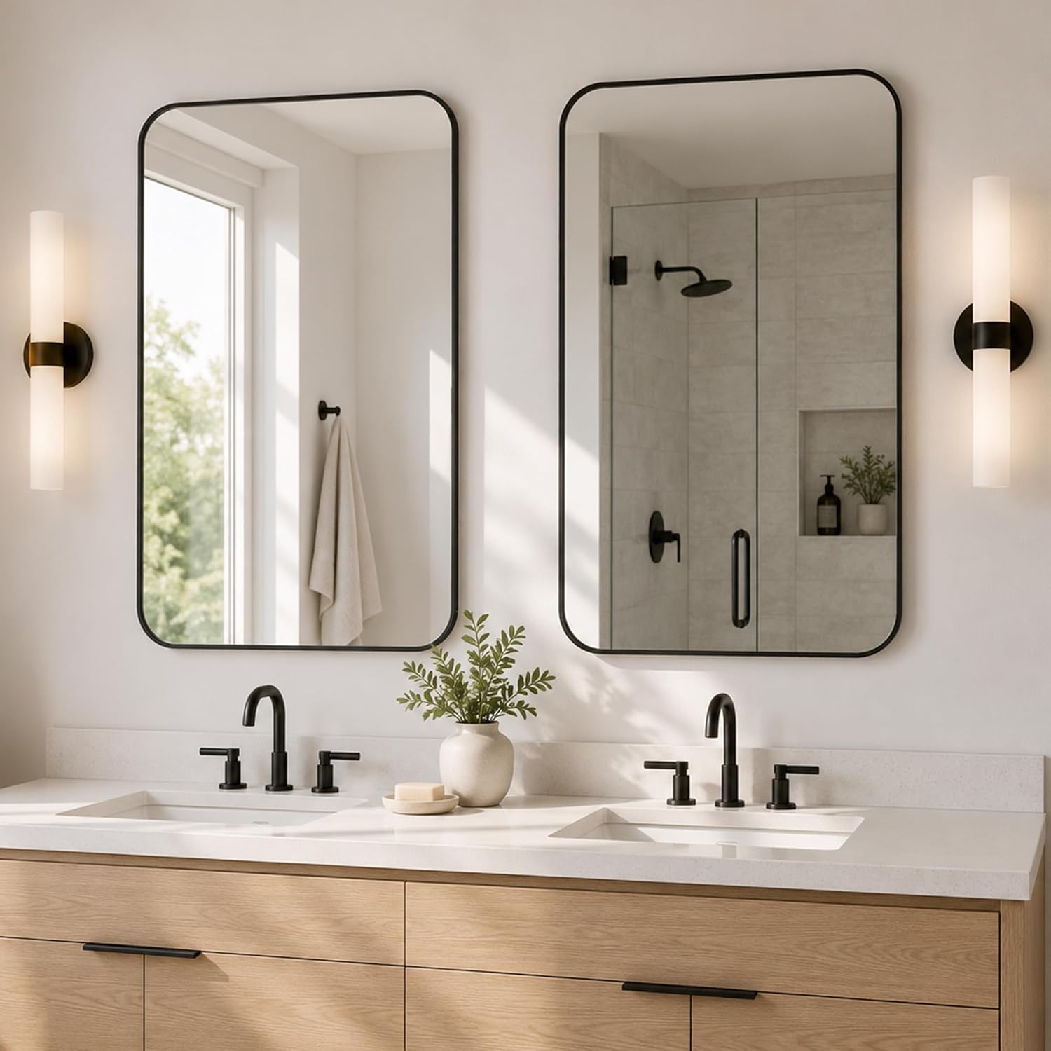 Thumbnail 2 de Pocetry 2-Pack 24x36 in Matte Black Bathroom Vanity Mirrors (HD Shatterproof Glass, Rustproof)