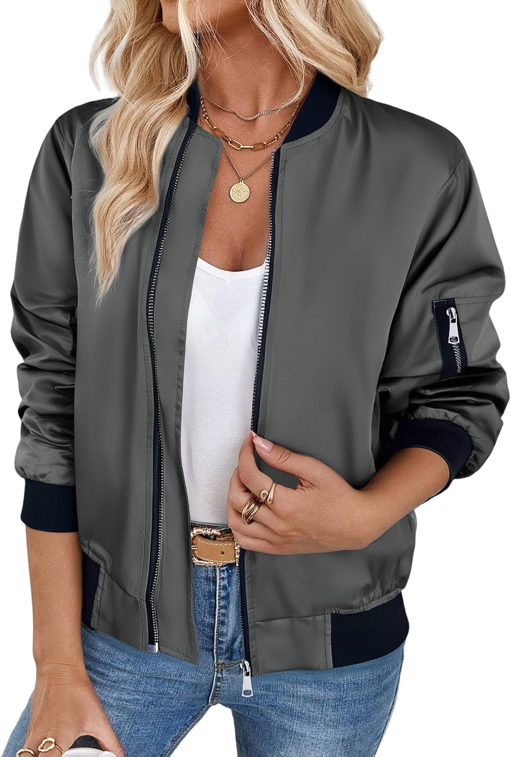Detalle de Zeagoo Bomberjacke Damen Kurz Blouson – Leichte Fliegerjacke für Frühling & Sommer