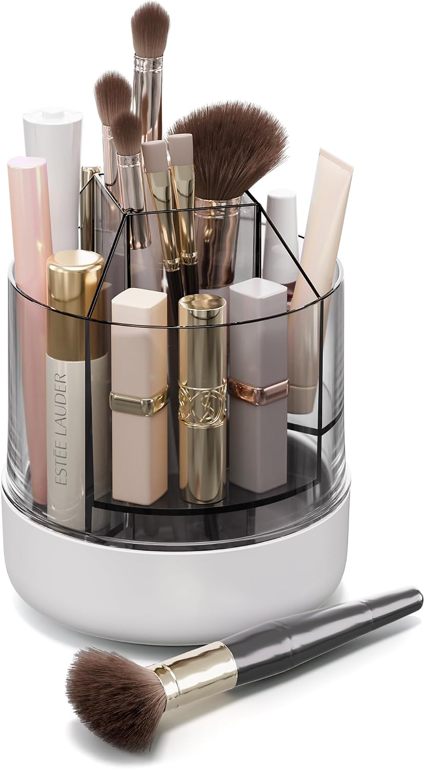 Detalle de CTIME 360° drehbarer Makeup Organizer – 5 Fächer in verschiedenen Tiefen für Pinsel, Lippenstifte, Nagellack & Stifte
