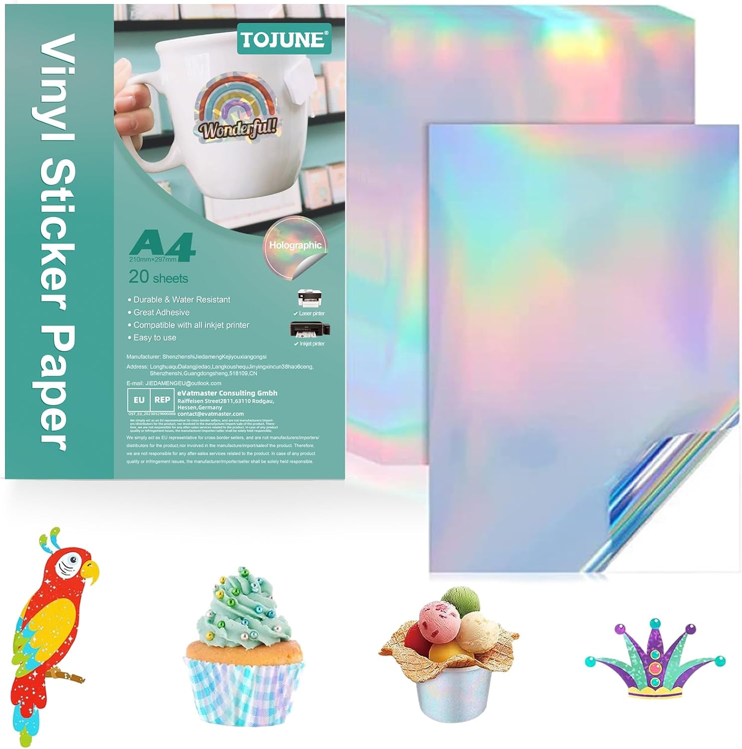 Detalle de TOJUNE PVSP01 printbaar vinyl stickerpapier A4, waterbestendig, voor inkjet en laser