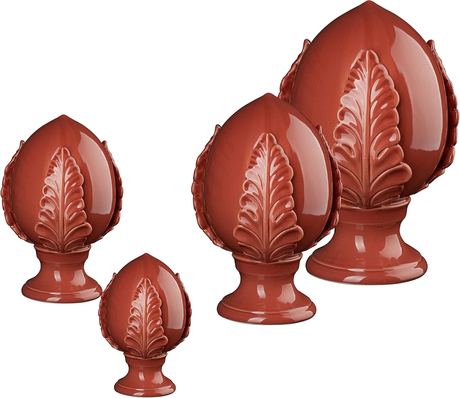 Thumbnail 3 de Baroni Home Pumo Pugliese en Porcelaine peint à la main – Pomo décoratif rouge corail XL 17,5x17,5x27 cm