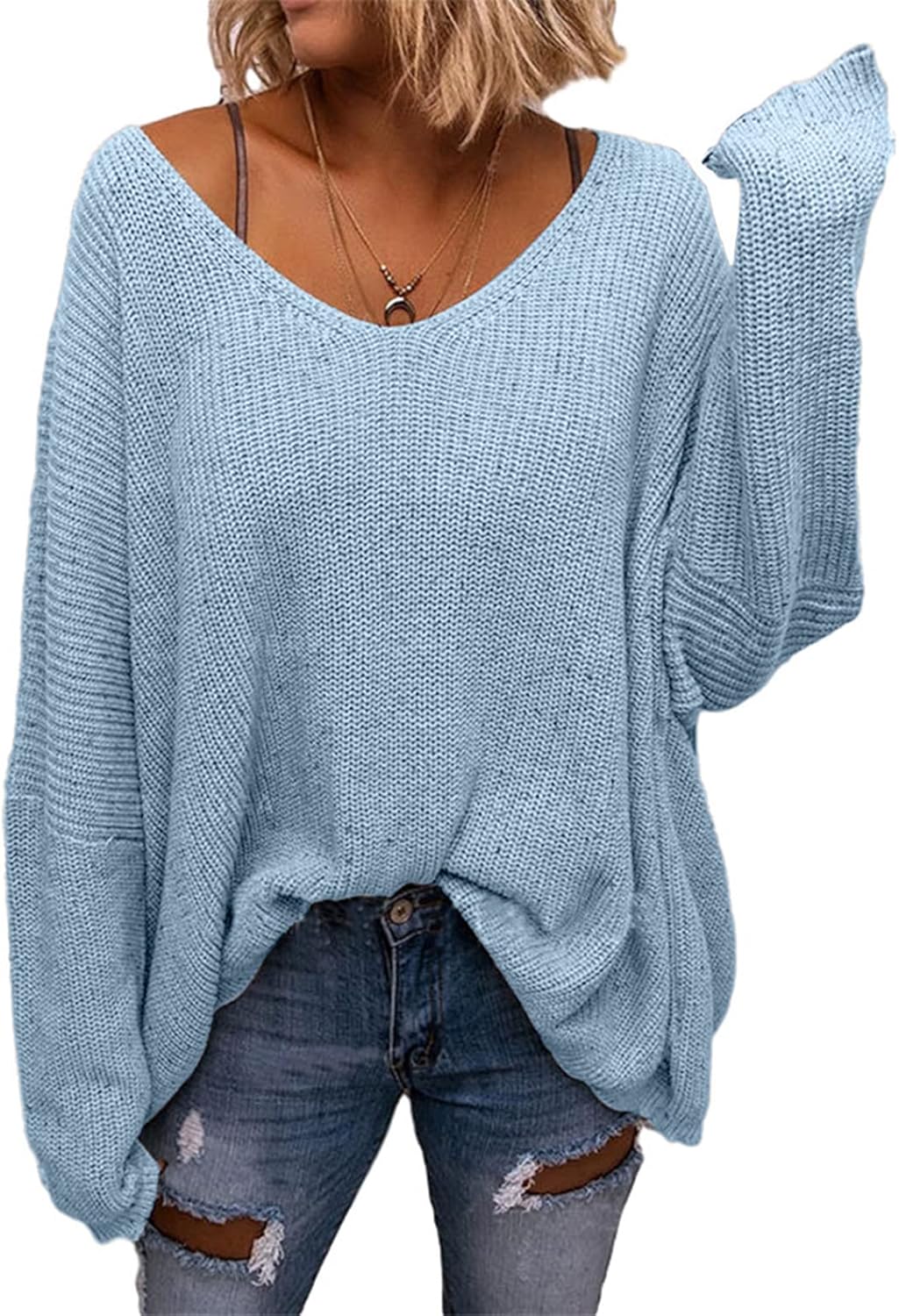Thumbnail 3 de BZB Women's V Neck Oversized Pullover