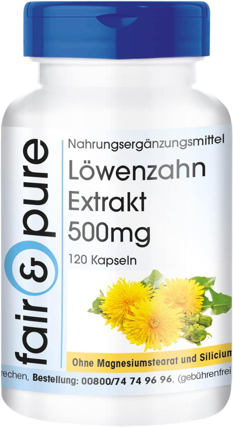 Detalle de Fair & Pure Löwenzahn Extrakt 500mg – 120 Kapseln, hochdosiert 10:1, vegan, made in Deutschland