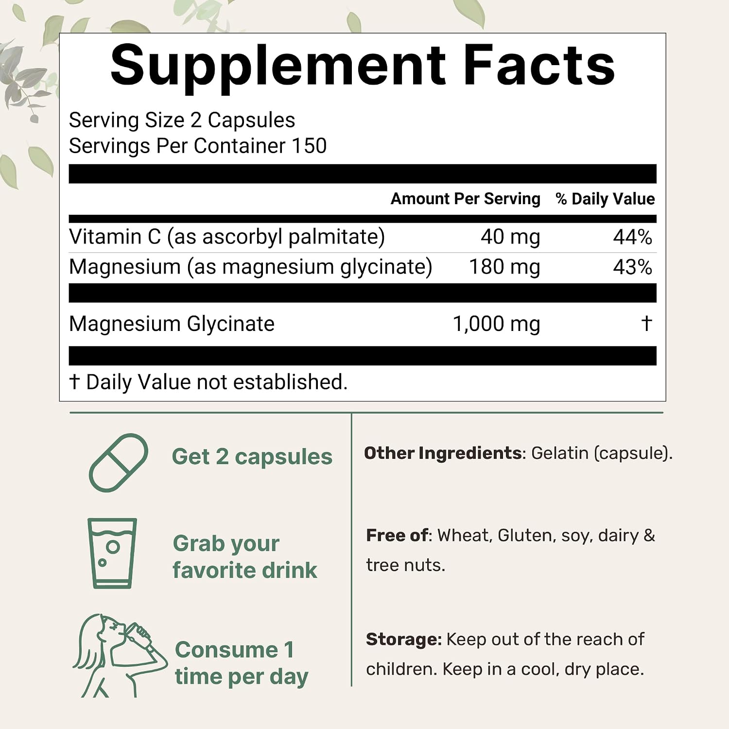 Detalle de Micro Ingredients Magnesium Glycinate Capsules, 300 Capsules