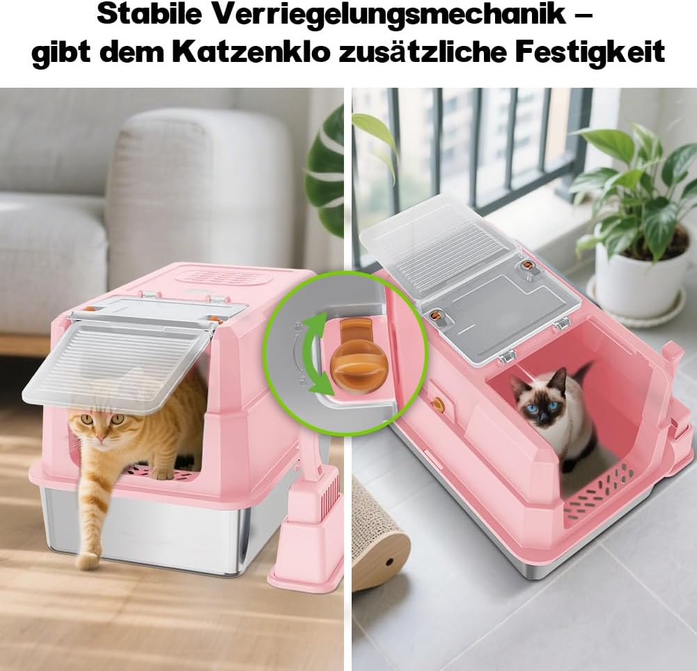 Thumbnail 6 de SZEE XL Edelsthal Katzenklo mit 180° Deckel – Edelstahl, 59 × 38 × 38 cm, Rosa