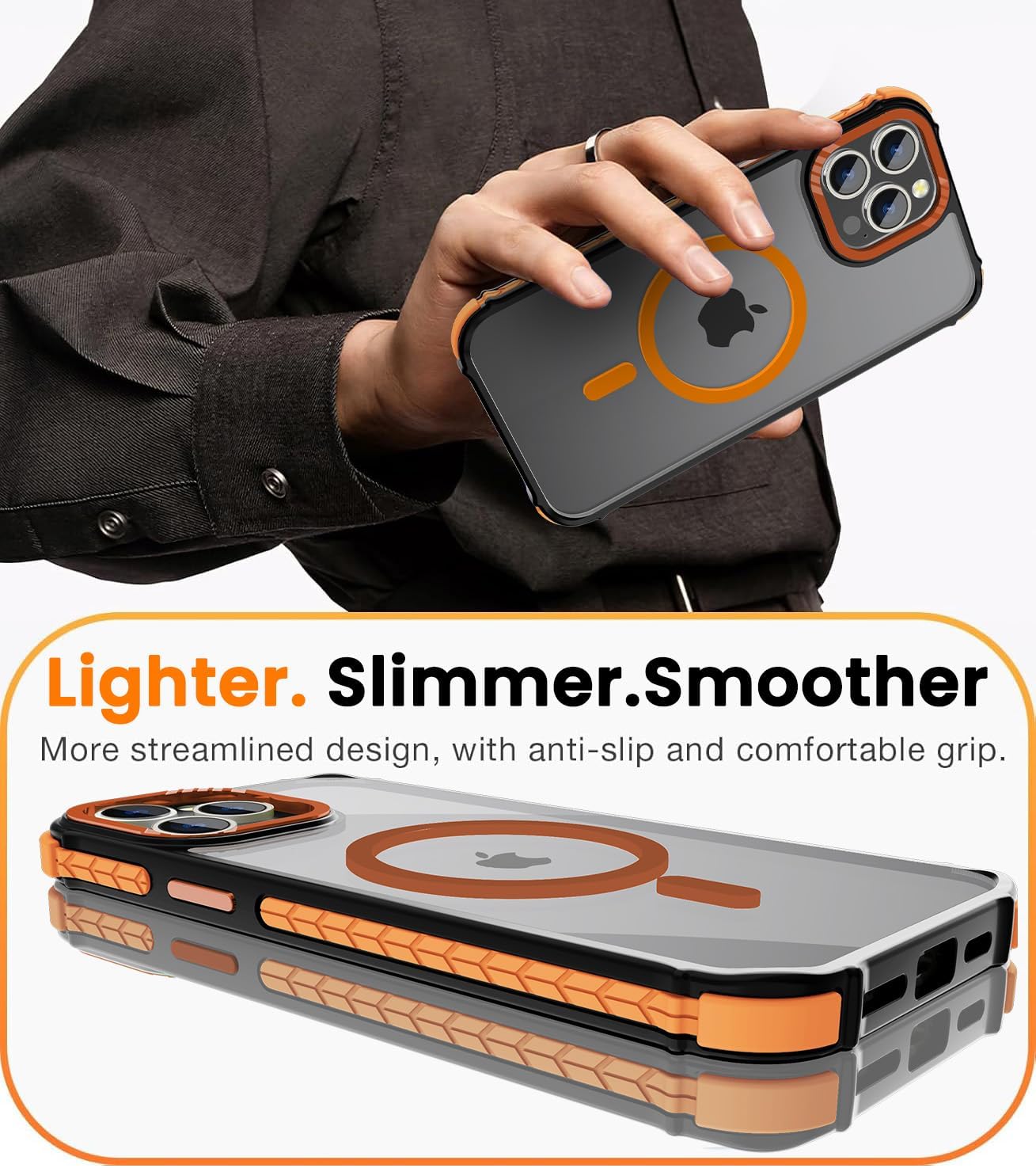 Detalle 2 de DEERLAMN Strong Magnetic Case for iPhone 15 Pro Max (6.7-inch) with MagSafe Compatibility, Frosted Orange