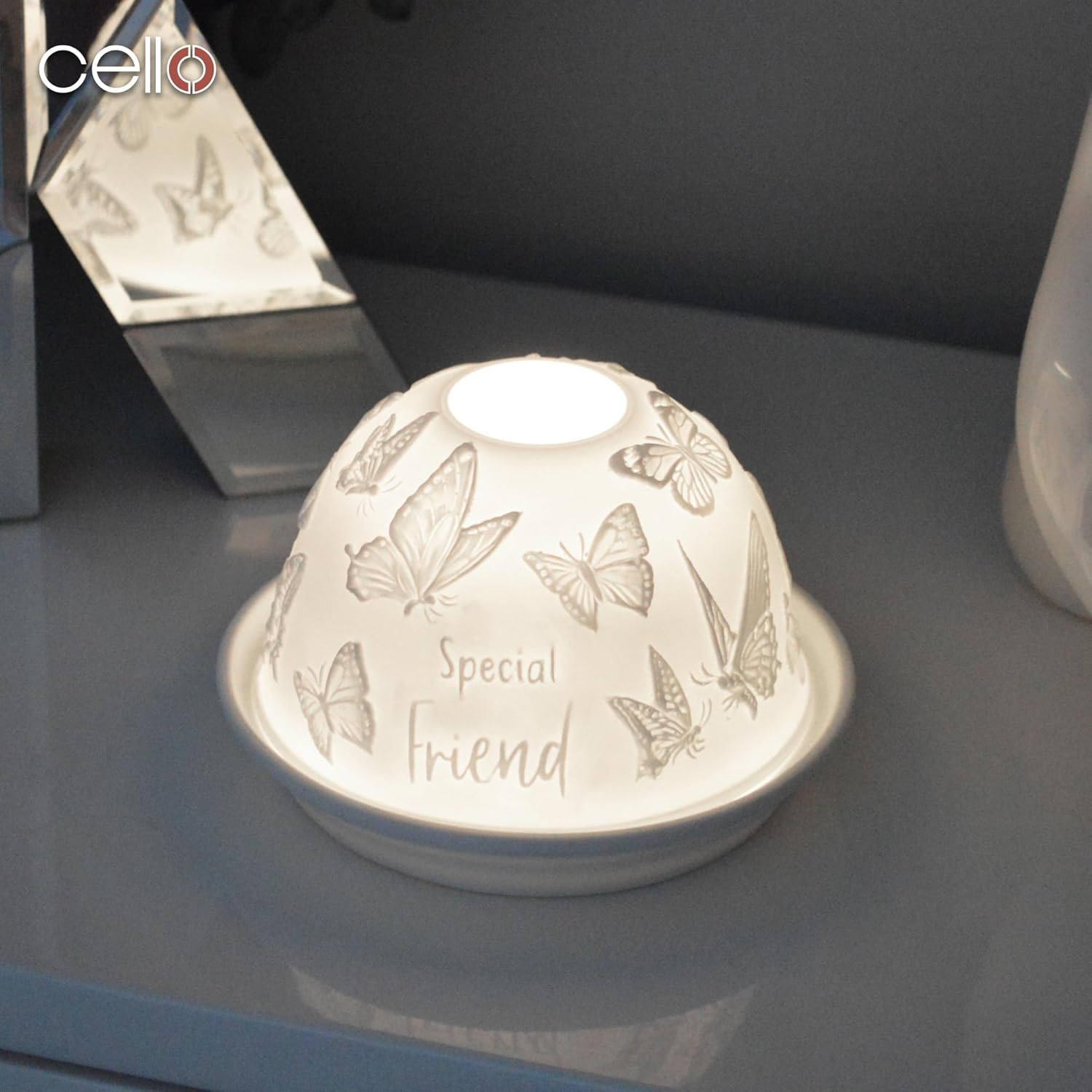 Thumbnail 5 de Cello Porcelain Tealight Holder Dome – Special Friend Butterfly 3D Projection LED or Candle Wax Warmer Ornament