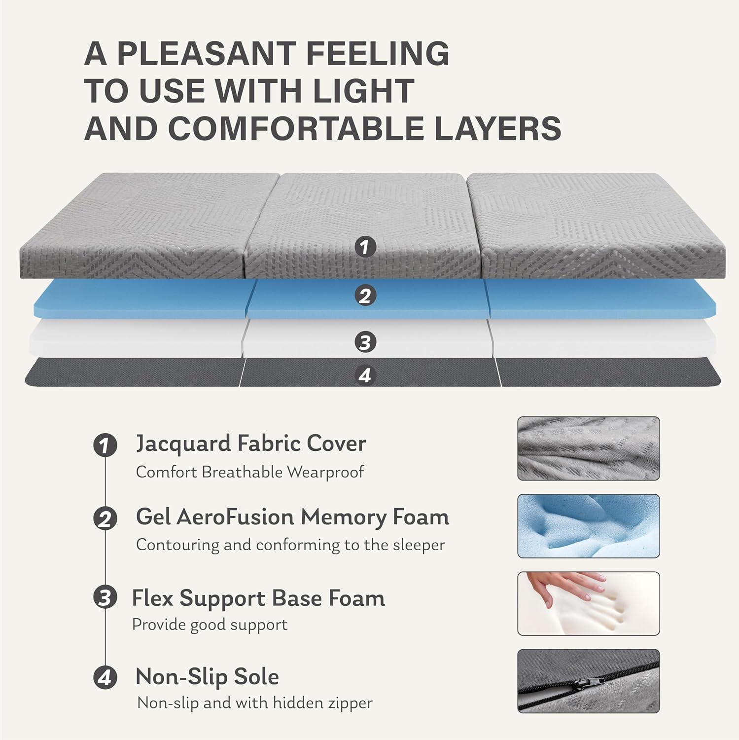 Thumbnail 2 de MLILY 4-Inch Single Tri-Fold Memory Foam Topper