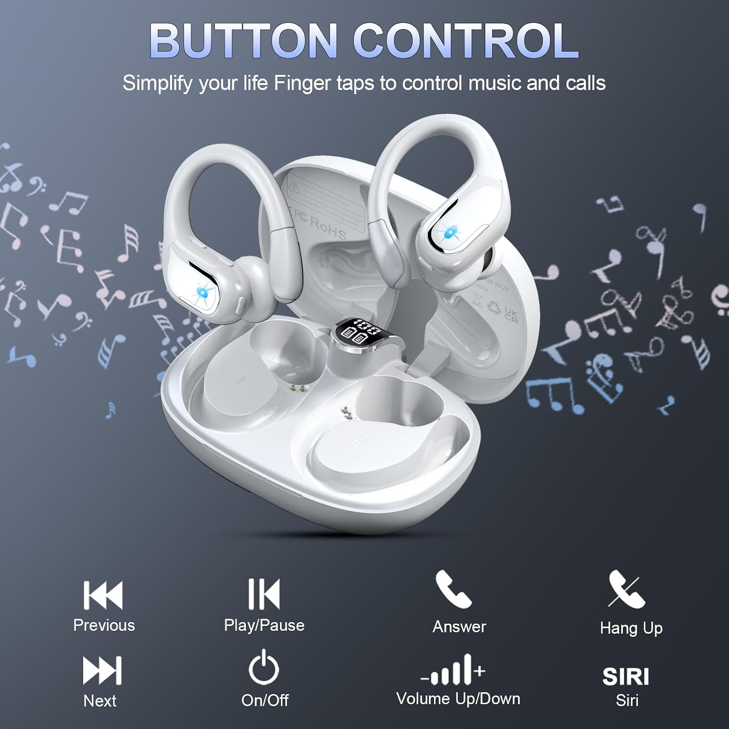Detalle de Cuffie Bluetooth Sport: 75 Ore, ANC (ENC) e Display LED per palestra e running
