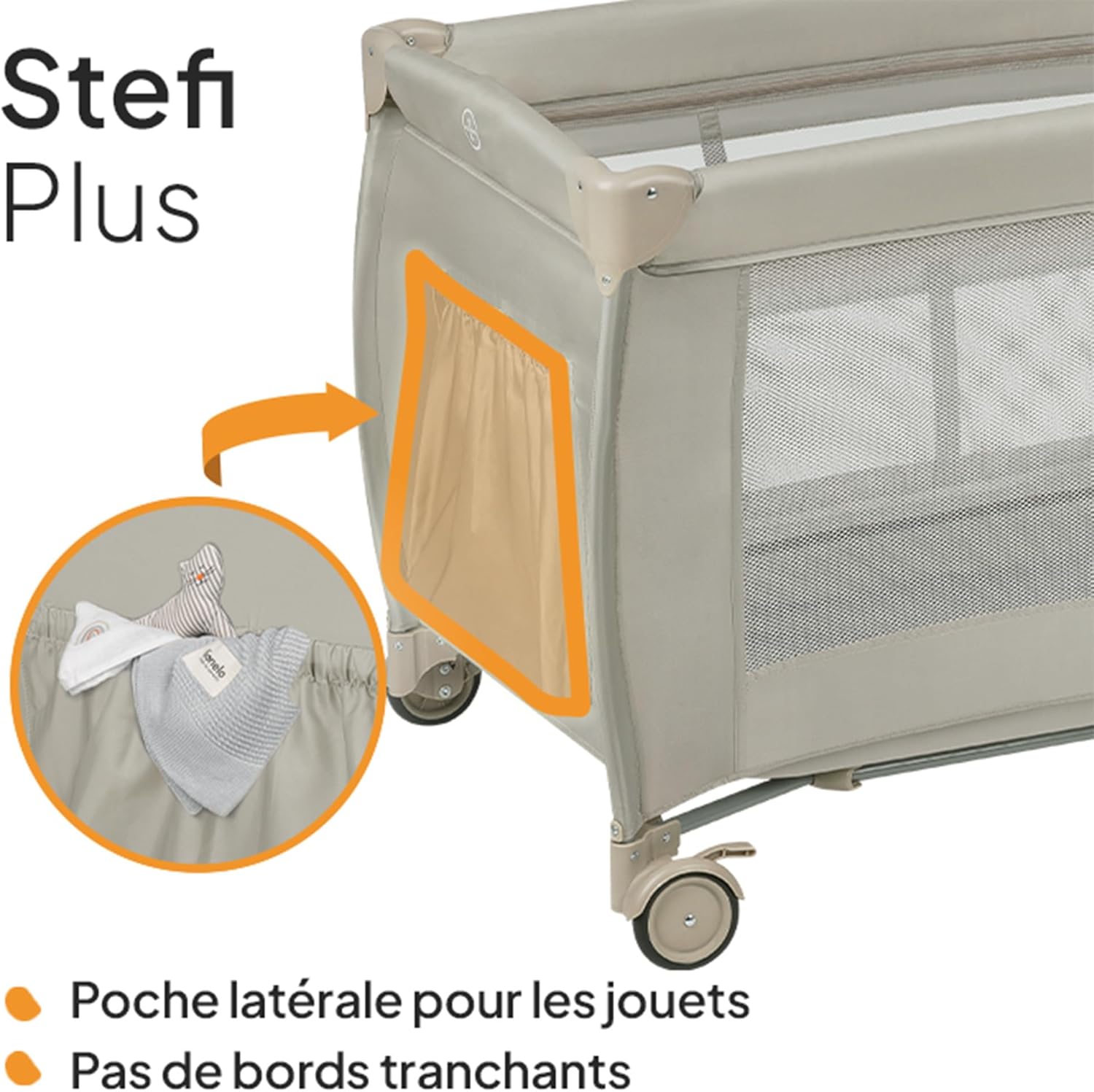 Detalle 2 de LIONELO Stefi – lit bébé jusquà 15 kg avec entrée latérale et LockGuard, pliage rapide, sac de transport (GREY/Beige)