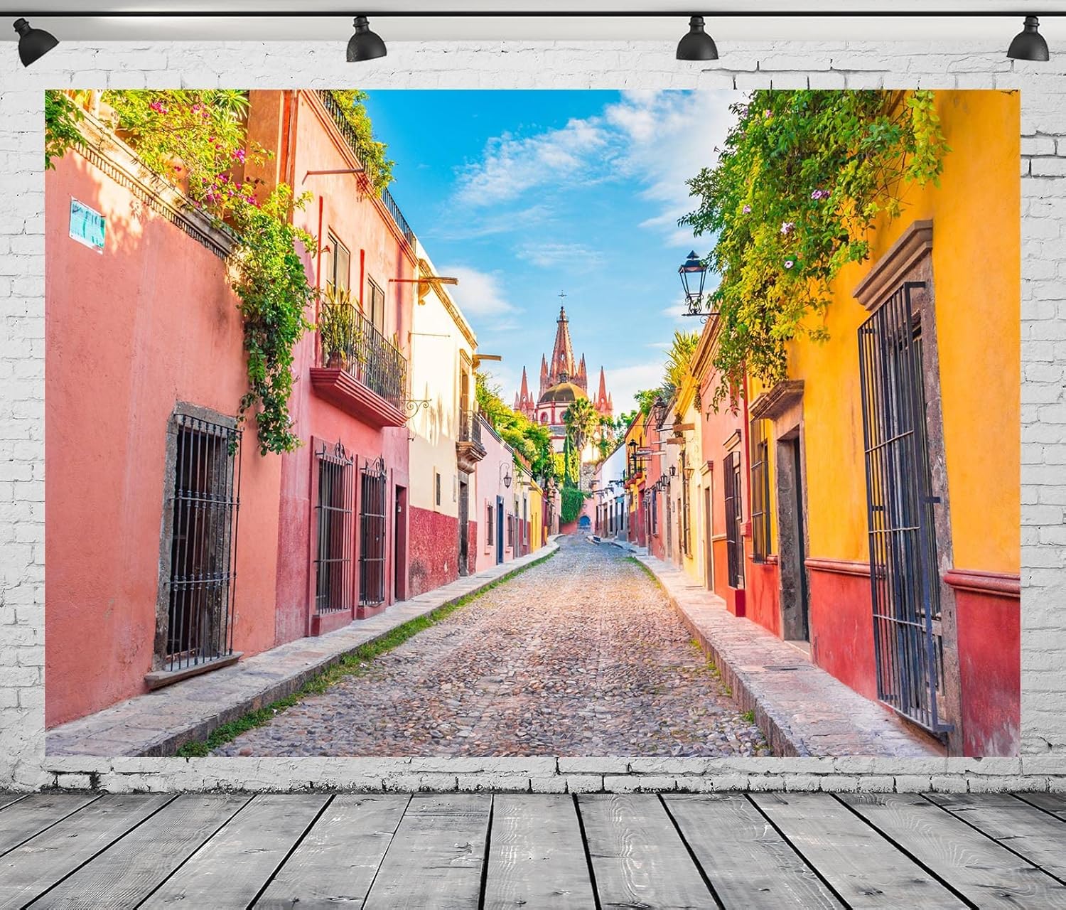 Detalle de BELECO 2.1x1.5m Fabric Mexico Town Street Backdrop for Photography — Colourful San Miguel de Allende Setting
