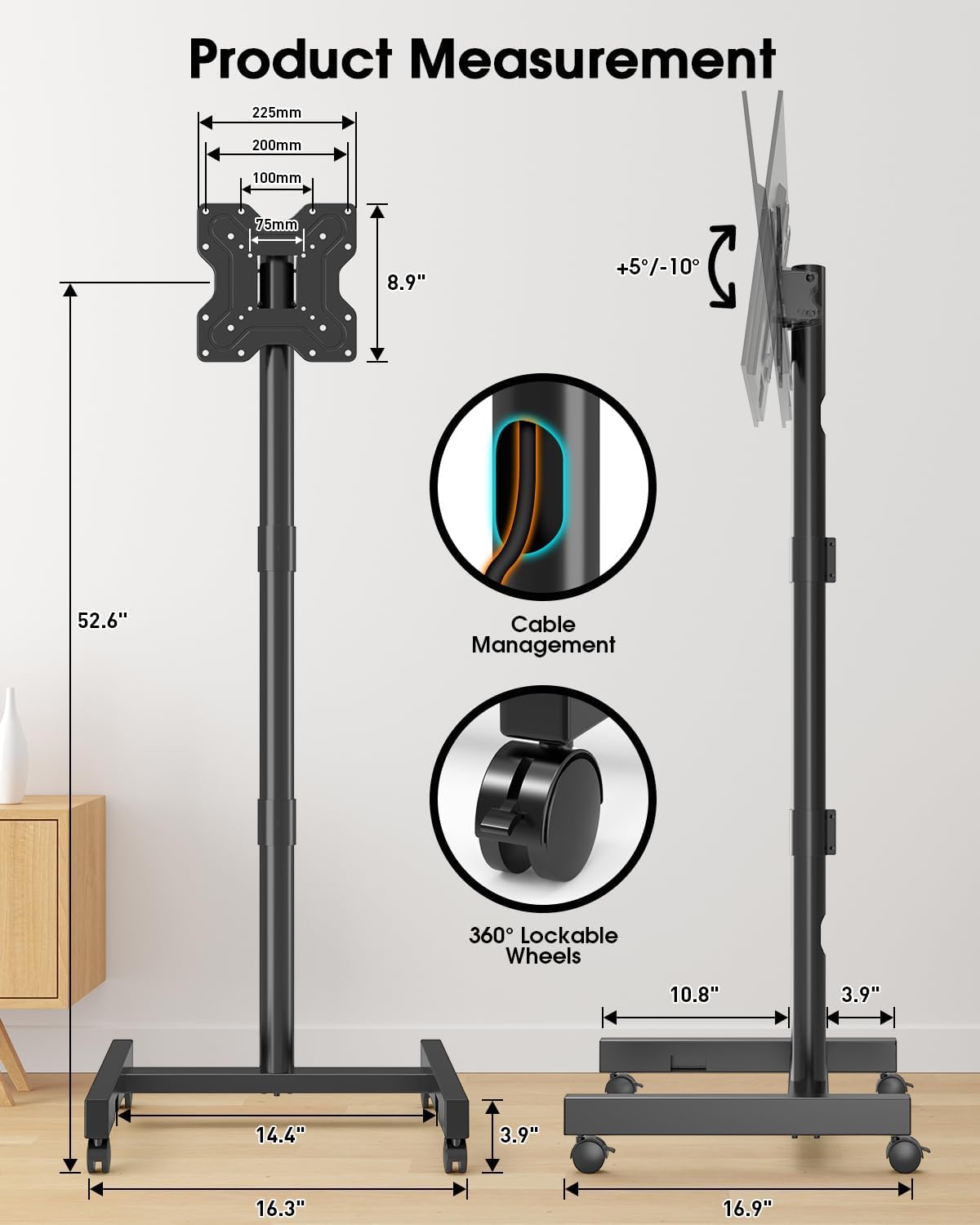 Thumbnail 4 de Xyndyx XYMTS02-WT-B Rolling TV Stand for 13–50-Inch TVs, 88-lb Capacity