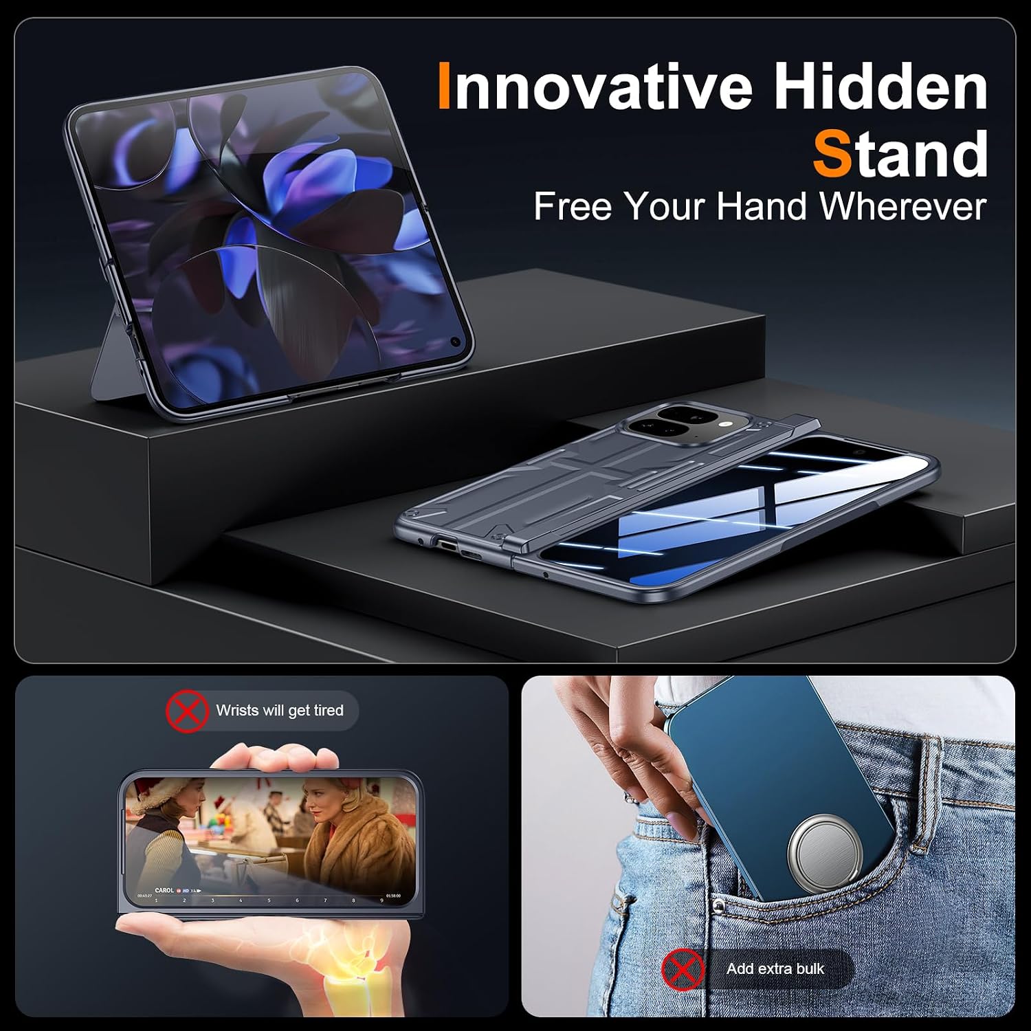 Thumbnail 2 de Kaiiecal Thin Hinge Stand Case for Google Pixel 9 Pro Fold with Privacy Protector (Blue)