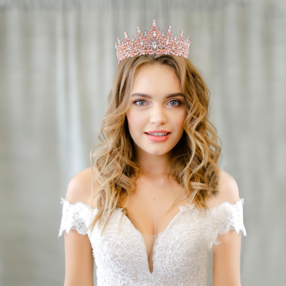Thumbnail 4 de Krone Damen Königin Prinzessin Kostüm Tiara Kristallkrone Roségold mit Strass – Für Hochzeiten, Geburtstage und Bühnenauftritte