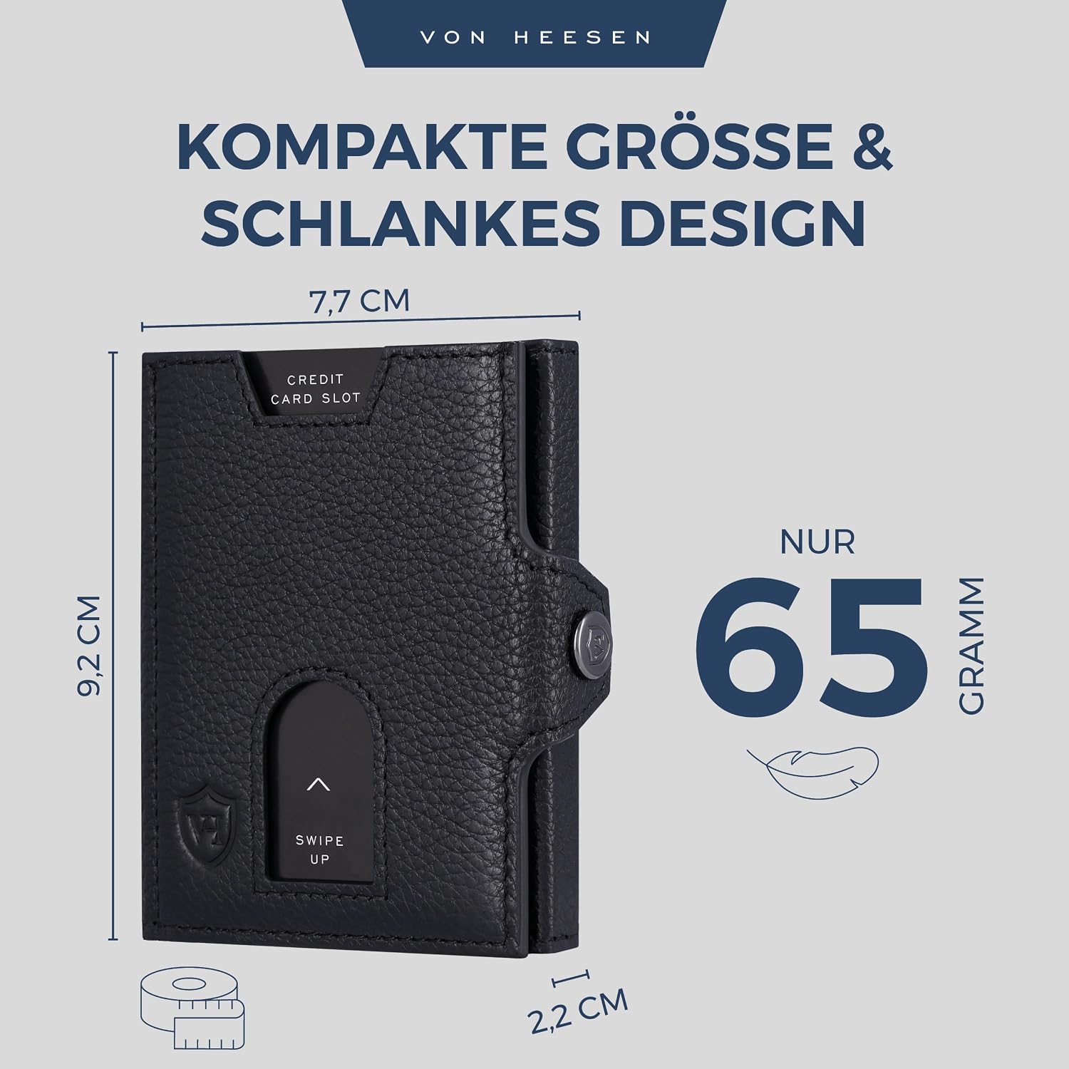 Detalle de VON HEESEN Slim Wallet mit Münzfach & RFID Schutz — Kleine Geldbörse aus Echtleder
