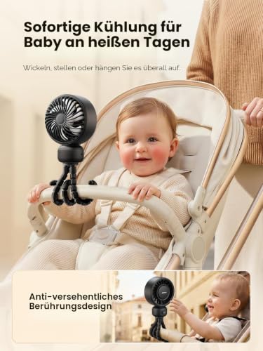 Thumbnail 1 de Warmco Tragbarer Kinderwagen-Ventilator mit 4000 mAh Akku – Clip-On, 15 Stunden Laufzeit, 4 Geschwindigkeiten