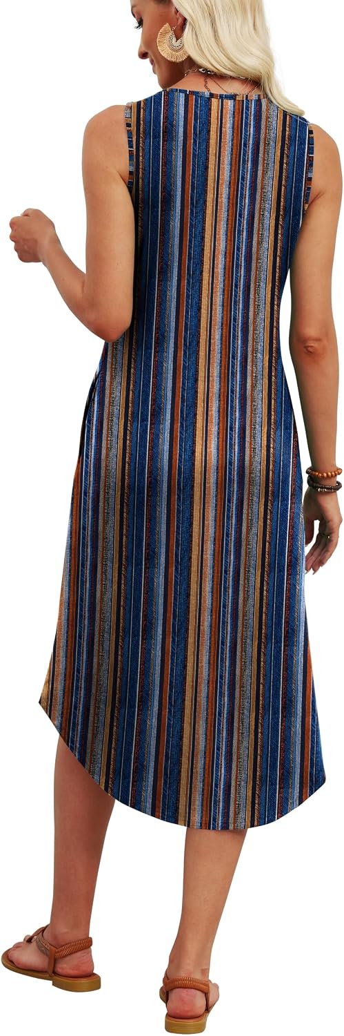Detalle de WIHOLL Summer Dresses for Women 2026 Button Front Sleeveless Midi Dress with Pockets
