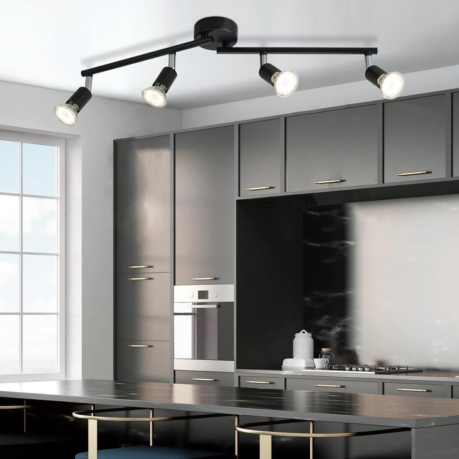 Thumbnail 2 de Glitzerlife LED Deckenstrahler Schwarz, 4-flammig mit schwenkbaren Köpfen (GU10) – für Schlafzimmer, Küche & Flur