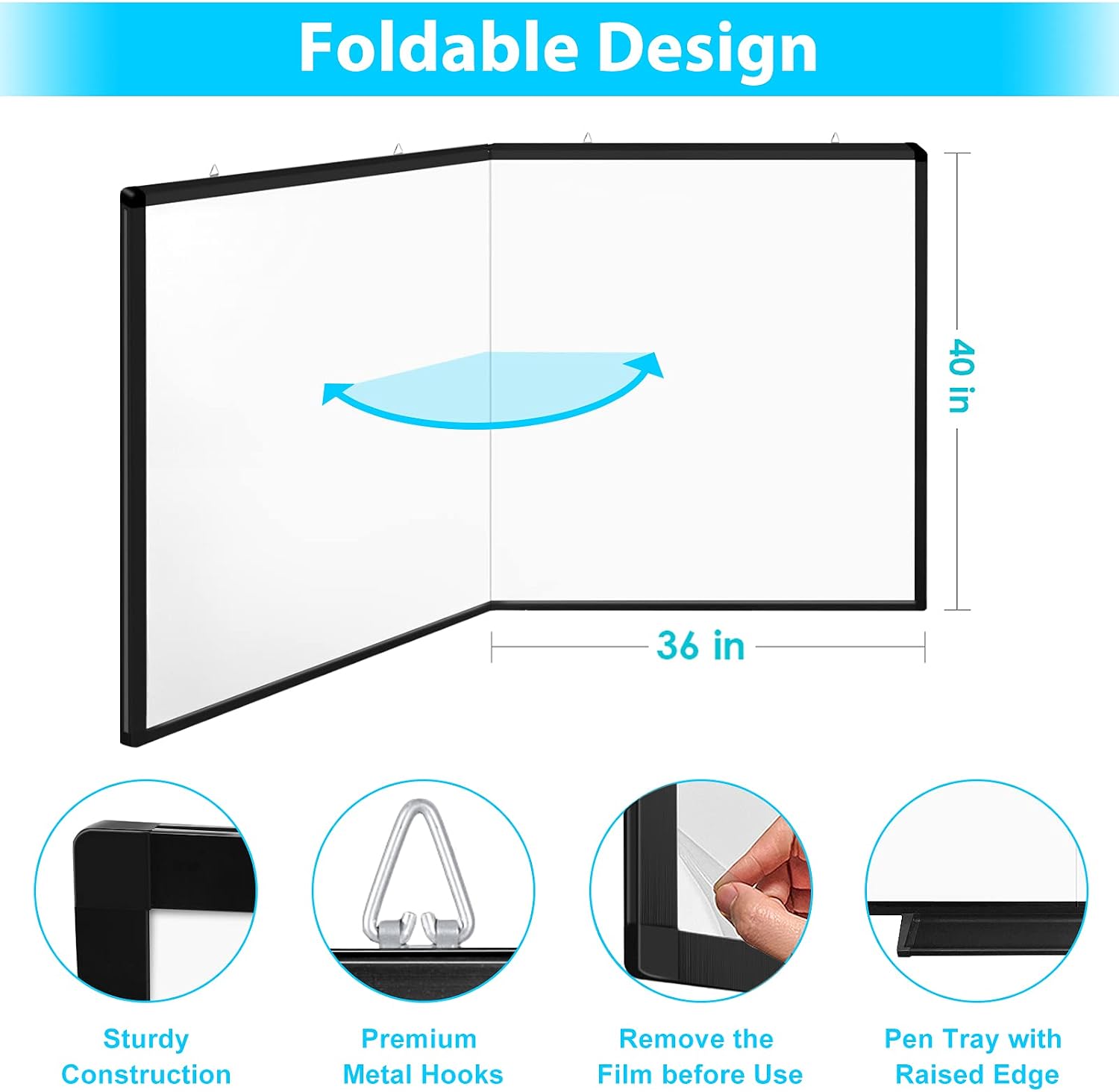 Detalle 1 de maxtek 72 x 40 in Magnetic Dry-Erase Board, Foldable Aluminum Frame
