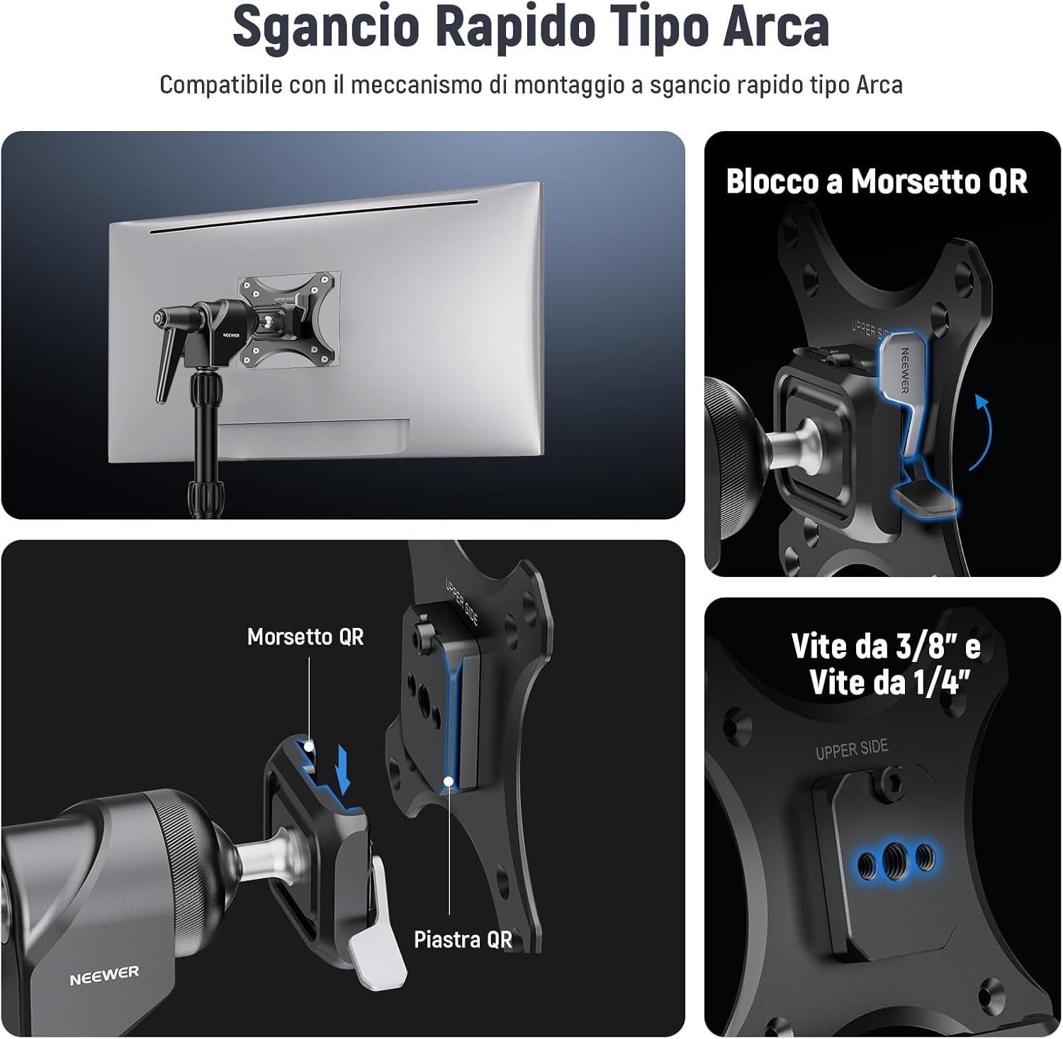 Thumbnail 2 de NEEWER Adattatore supporto monitor VESA MA016 con rilascio rapido tipo Arca, testa a sfera 360° e vite 5/8