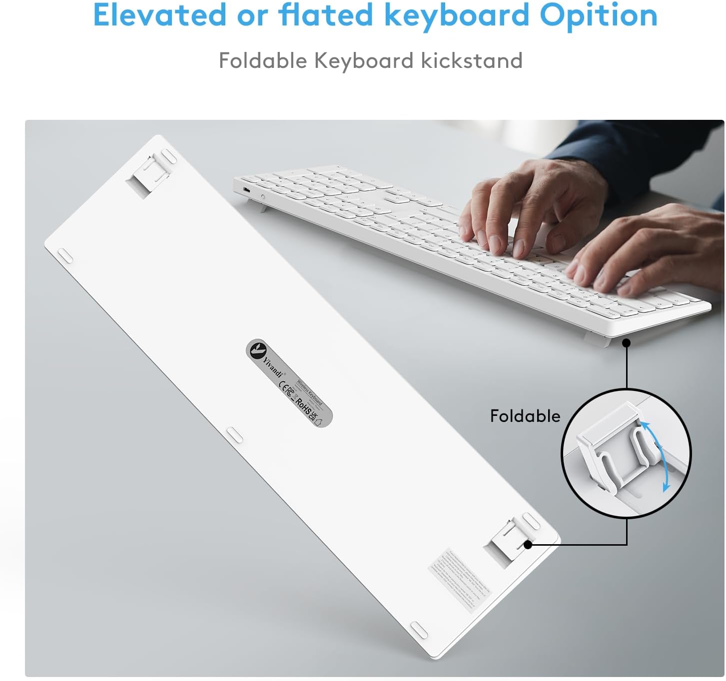 Detalle de Wireless Bluetooth Keyboard for Mac OS with Numeric Keypad – Foldable Kickstand, 450mAh Battery, 90 Days Battery Life