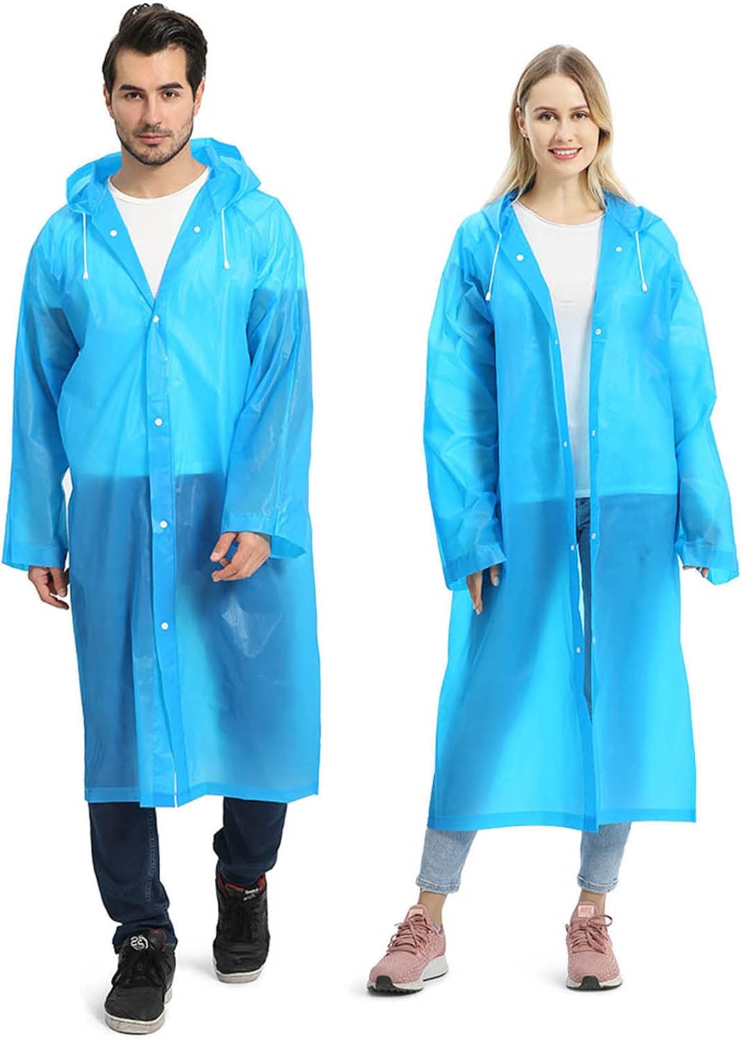Detalle de Opret Regenponchos 2er-Set: Durchsichtiger, wiederverwendbarer EVA-Regenmantel (unisex) für Wandern, Radfahren, Camping