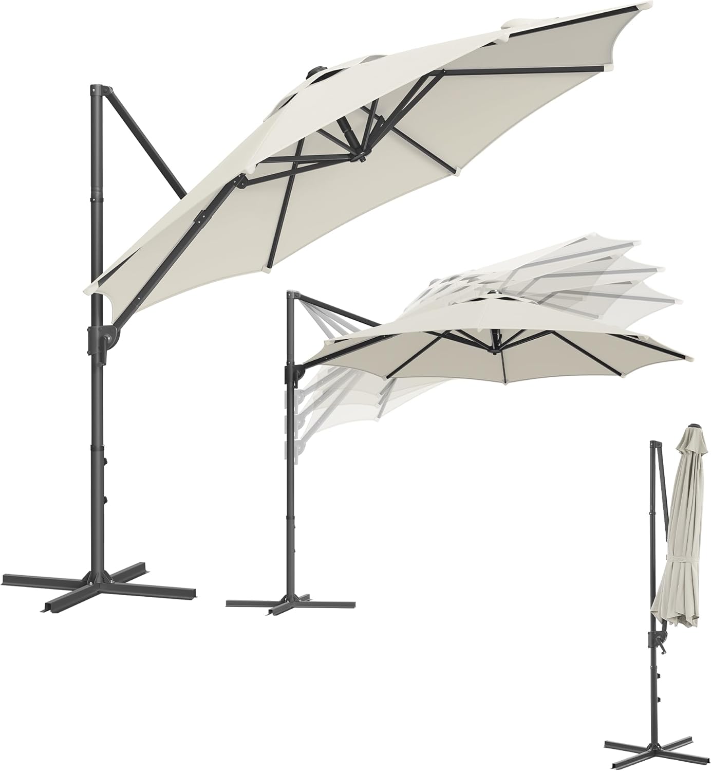 Detalle de SONGMICS Ampelschirm 300 cm mit UPF 50+, 360° drehbar & stufenlos verstellbar (GPU074Y10)
