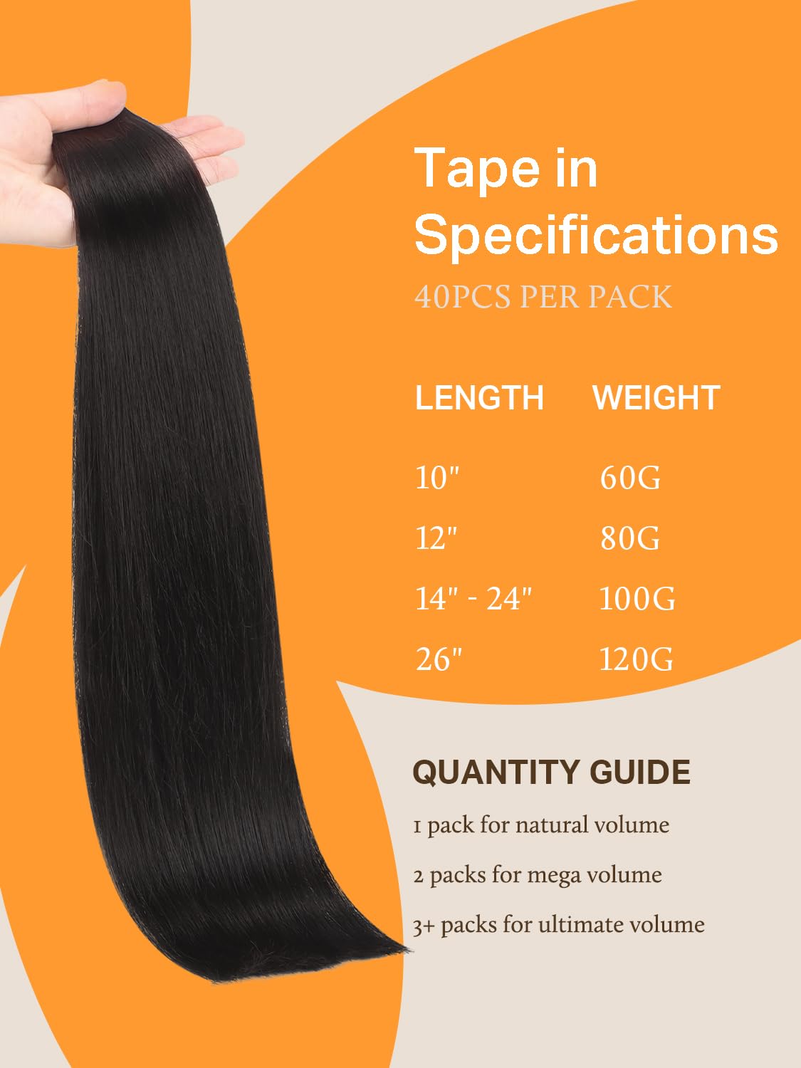 Detalle 2 de DOORES Tape-In Human Hair Extensions (Remy), 22 Inch, Natural Black, 40 Pieces, 100g