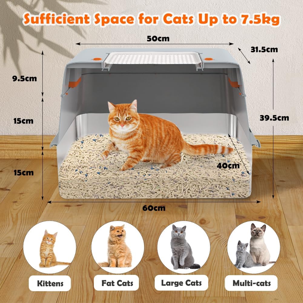 Detalle 2 de Vivifying Katzenklo Edelstahl XL mit Deckel – geruchsresistent, 60 × 40 × 39 cm, 30 Liter Streu