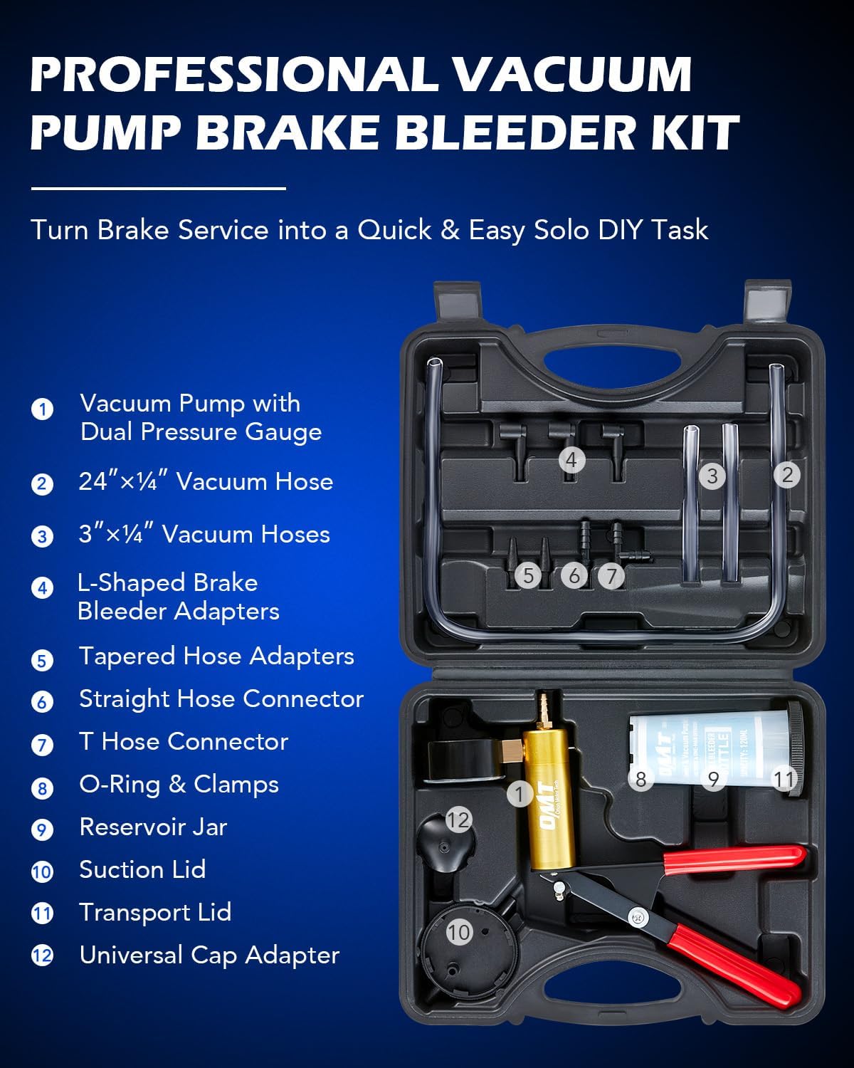 Detalle 2 de Orion Motor Tech FBA_BBTA001 One-Man Brake Bleeder Kit with Hand Pump & Gauge